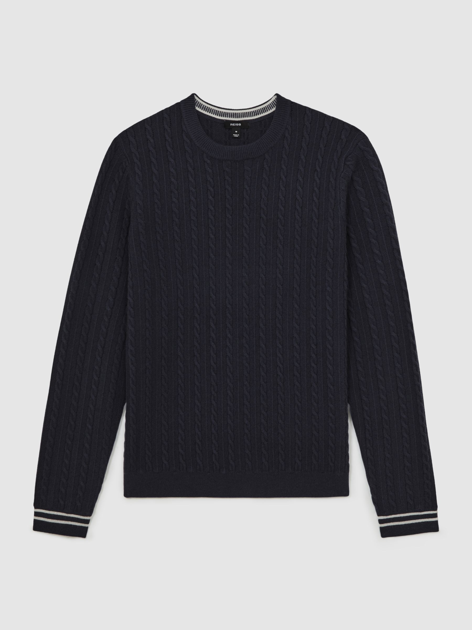 Cable-Knit Jumper With Wool in Midnight Navy