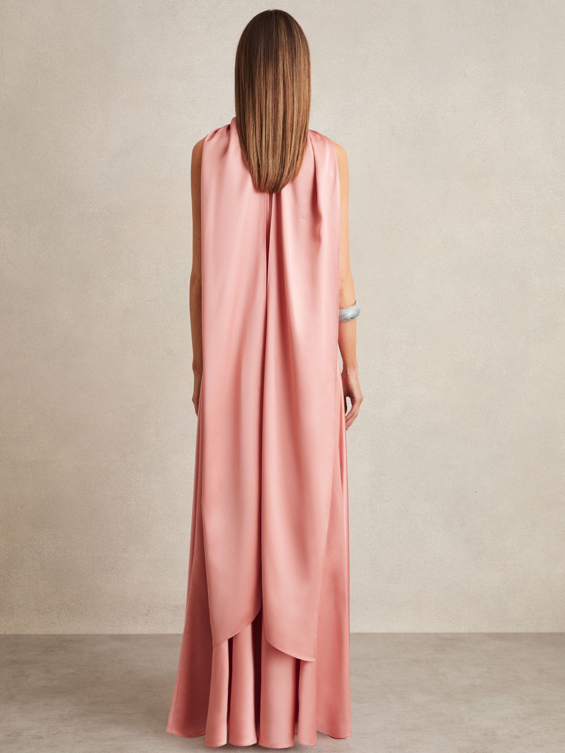 Satin Cape Maxi Dress in Pink