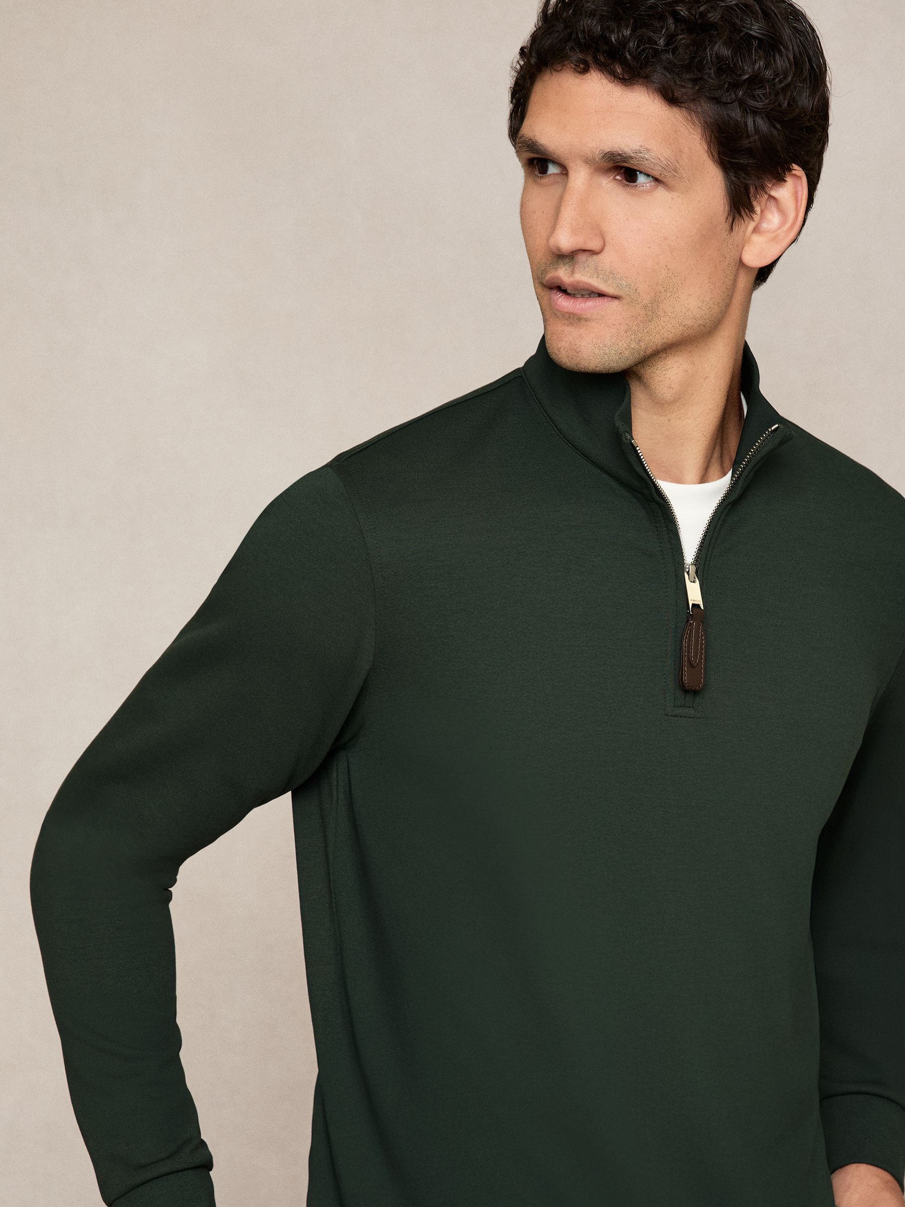 Interlock Half-Zip Sweatshirt with Trim in Dark Sage Green
