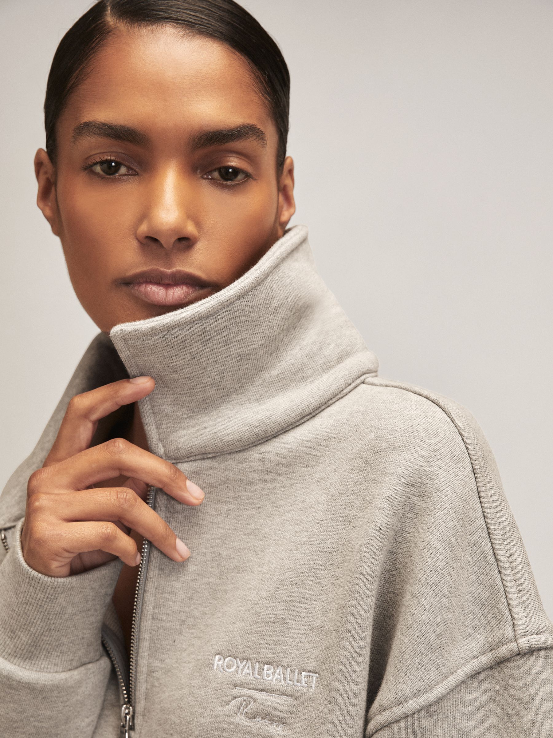 Reiss | Royal Ballet Zip Sweatshirt Unisex Fit in Grey Melange