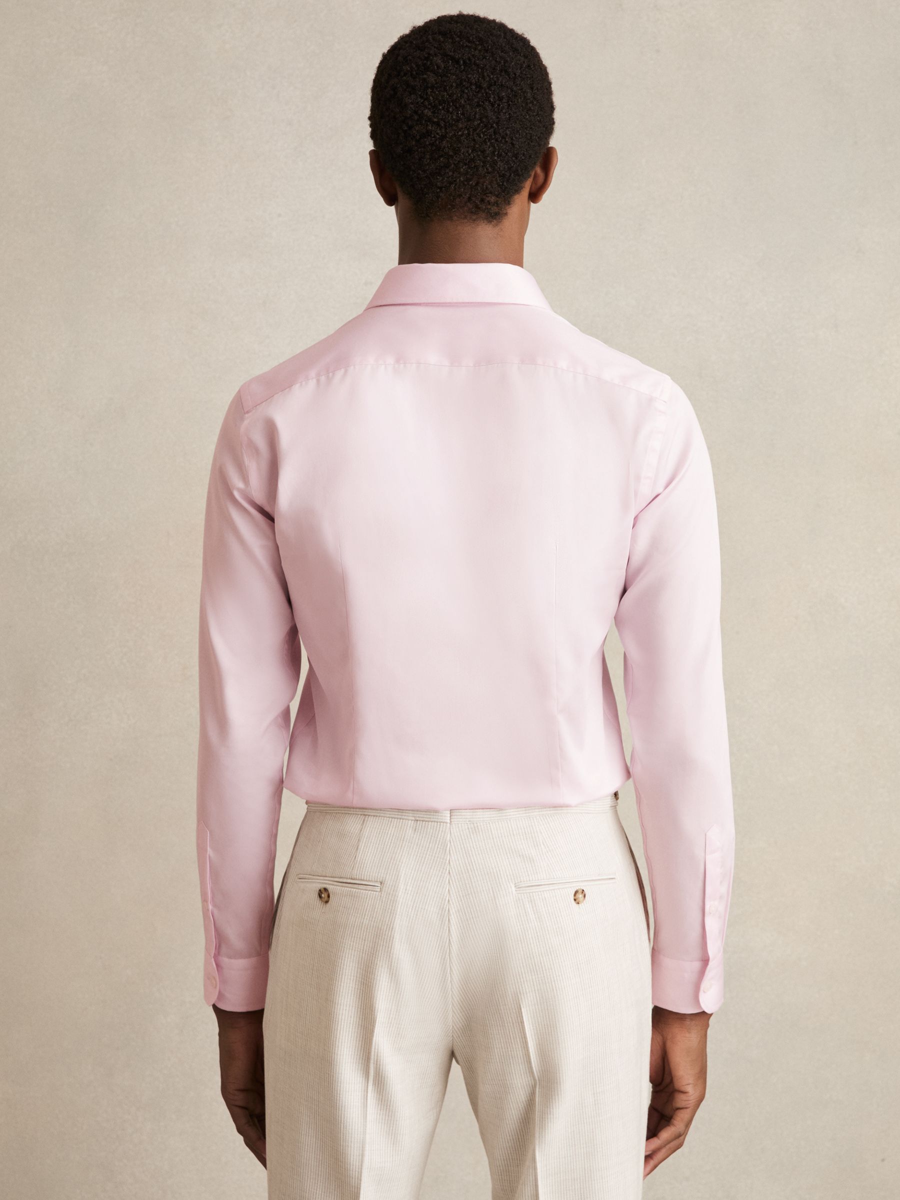 Slim Fit Cotton-Satin Regular-Fit Stripe Shirt in Pink