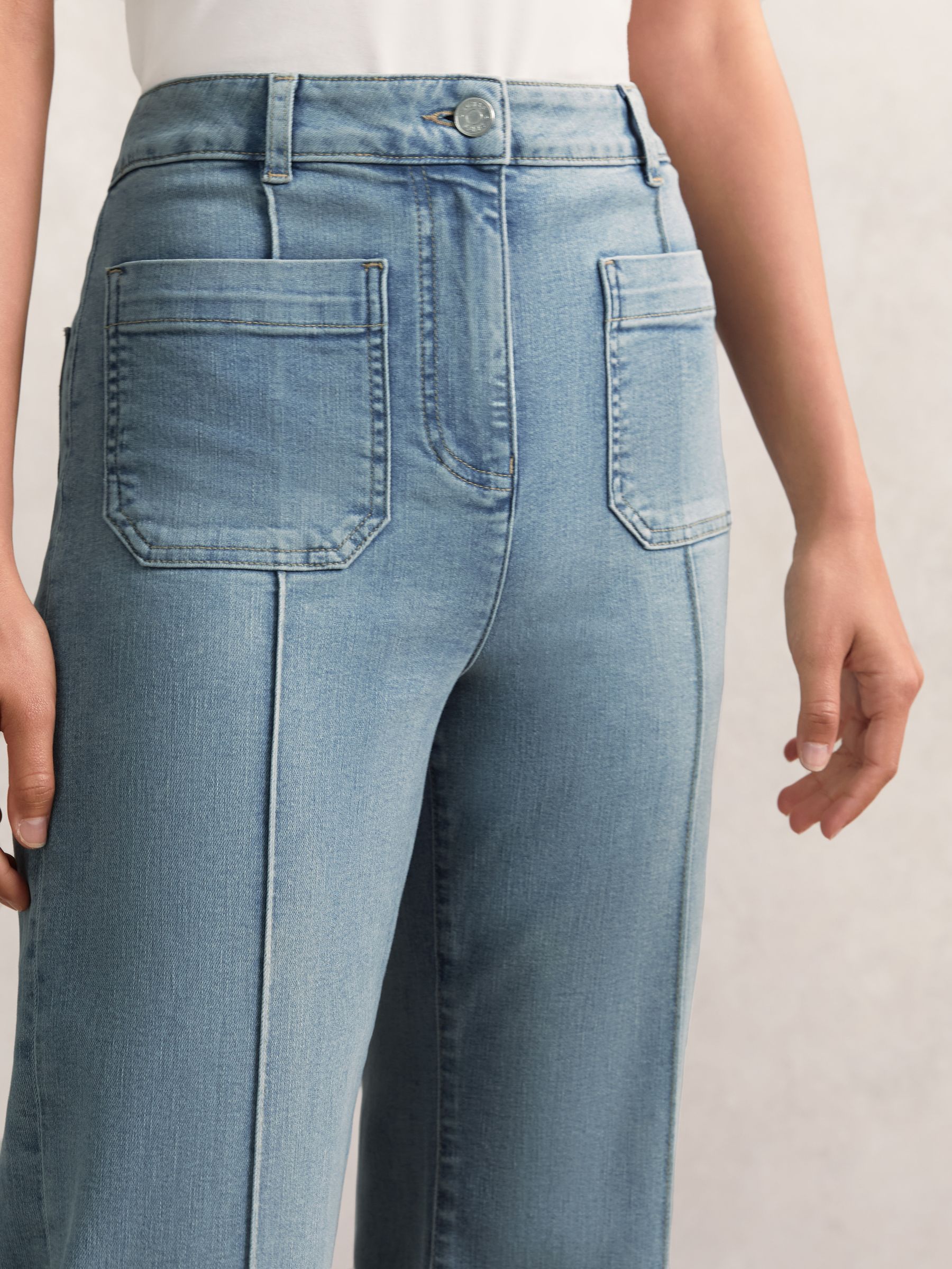 Patch-Pocket Flared Jeans in Light Blue