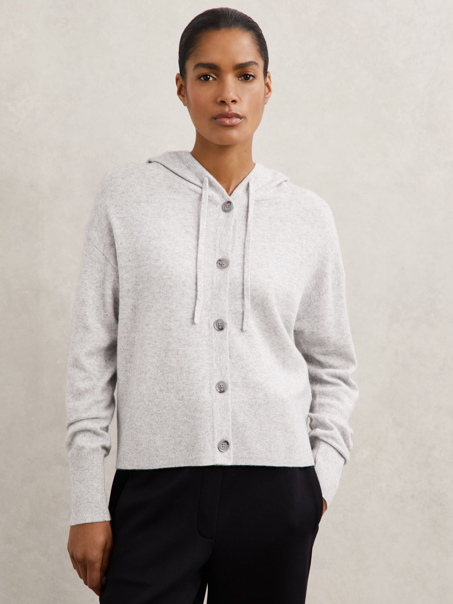 Wool-Blend Button-Through Hoodie with Cashmere in Grey
