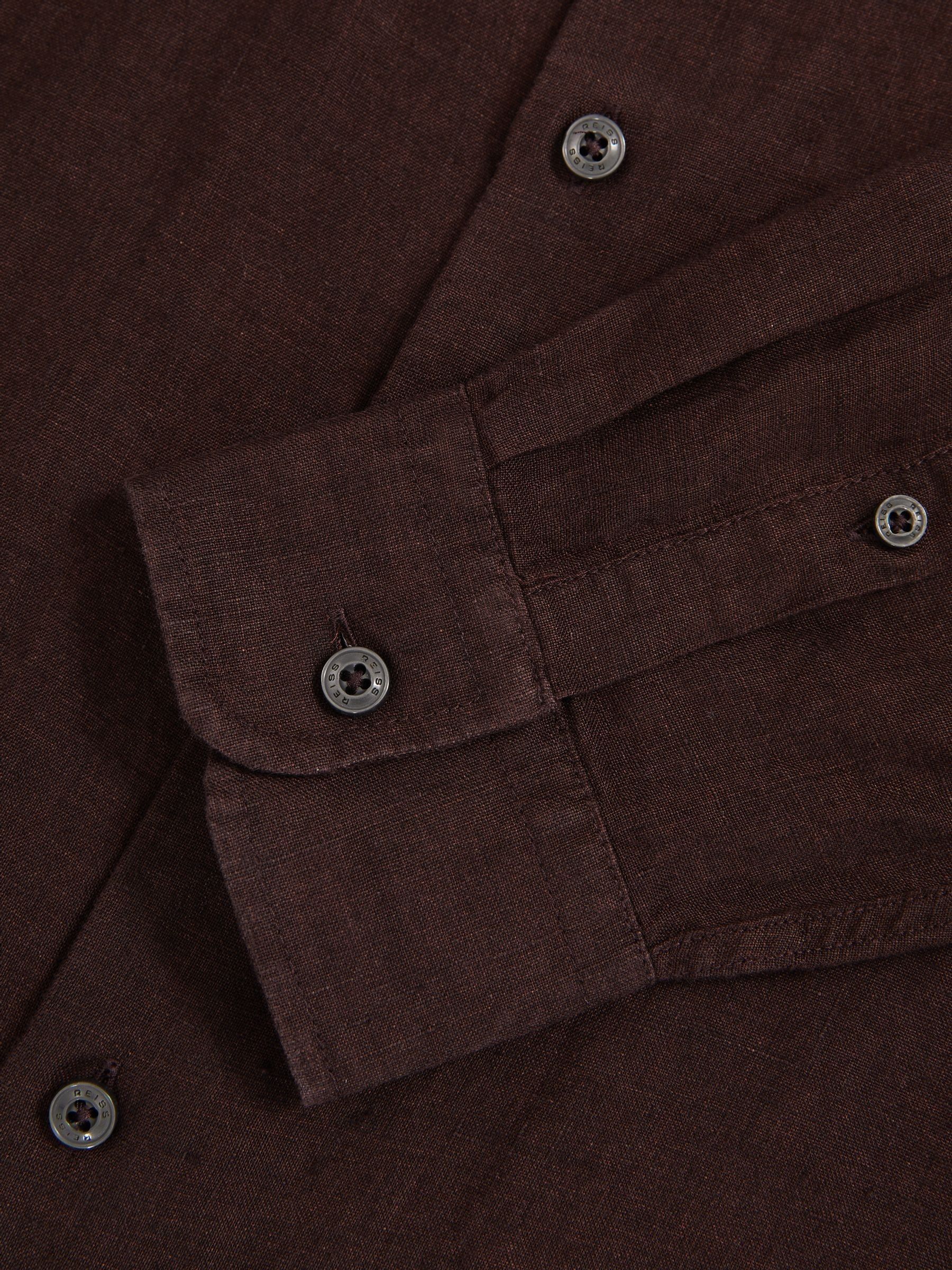 Linen Cutaway-Collar Shirt in Dark Brown