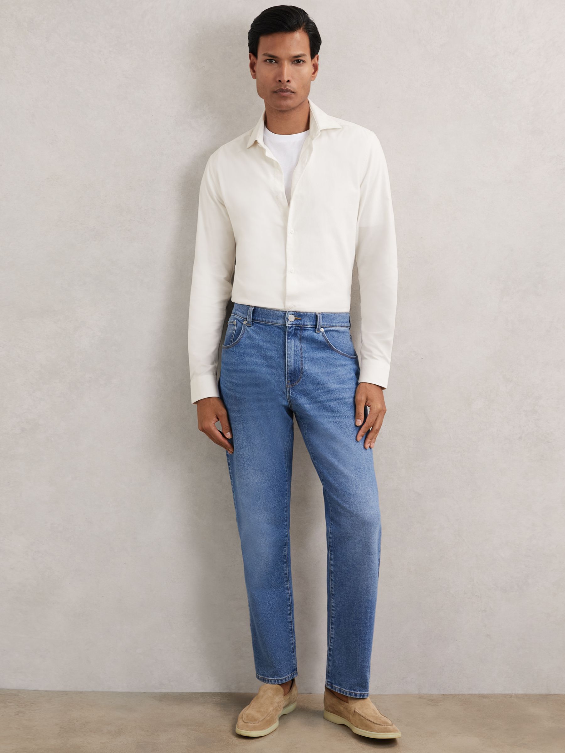 Cotton Corduroy Cutaway-Collar Shirt in White