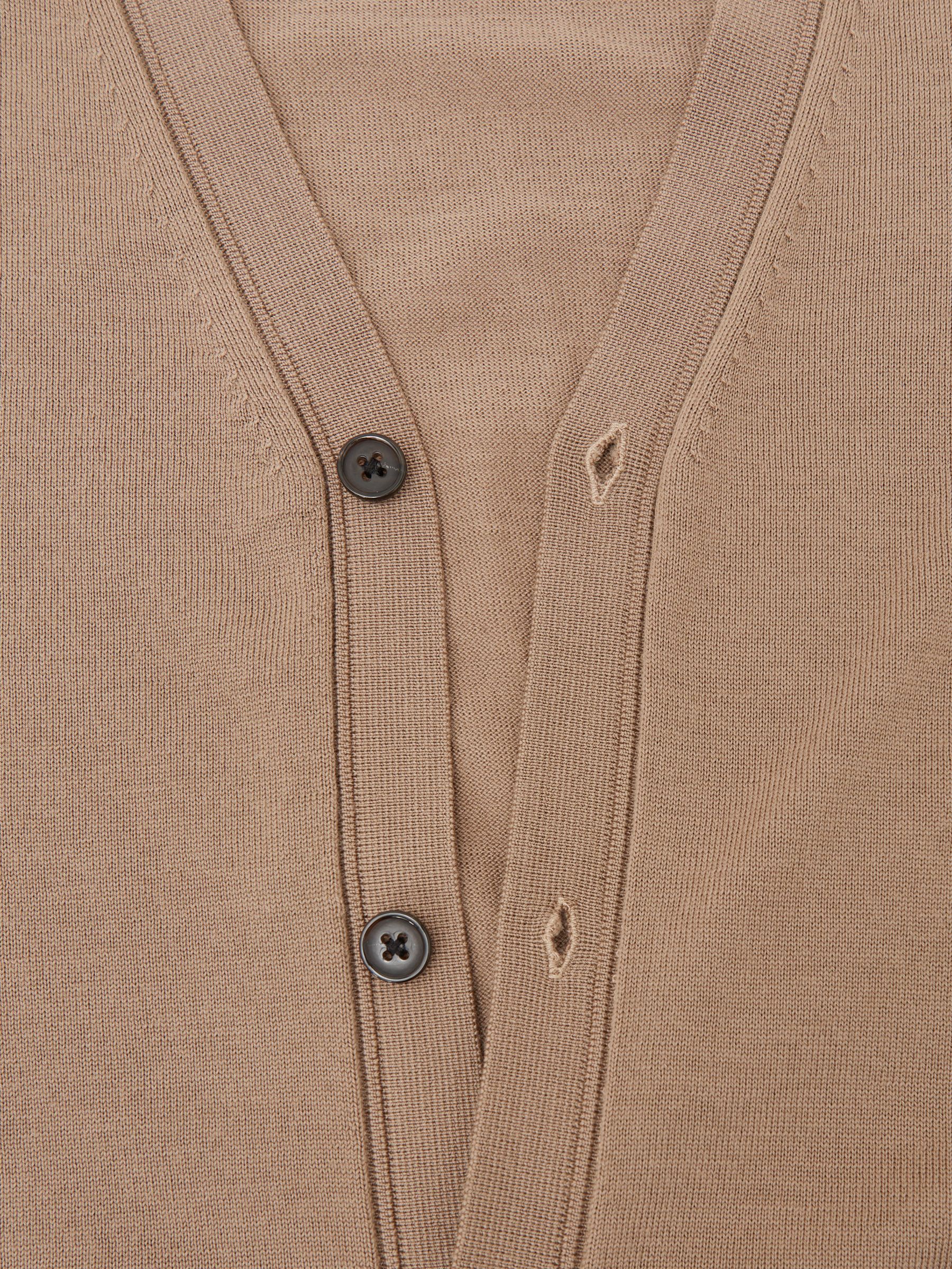 Merino Wool Button-Through Cardigan in Camel Brown