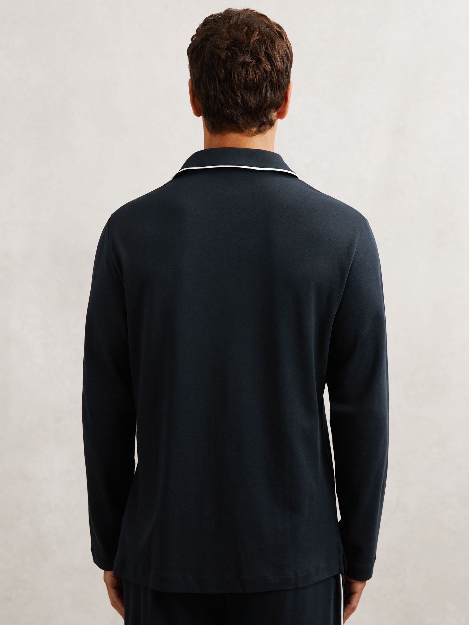 Cotton Piped Pyjamas Set in Navy