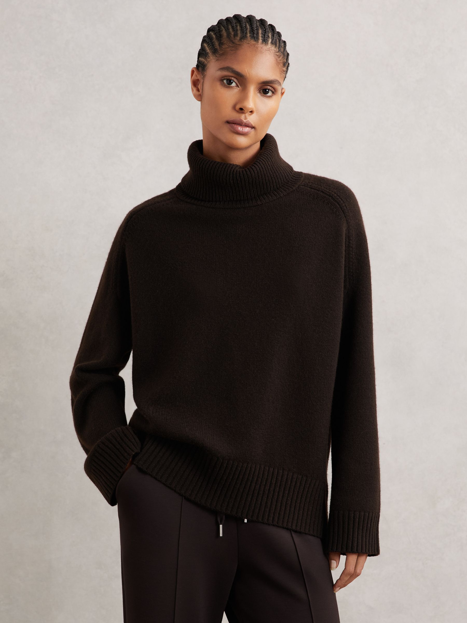 Wool-Cashmere Roll-Neck Jumper in Charcoal Grey