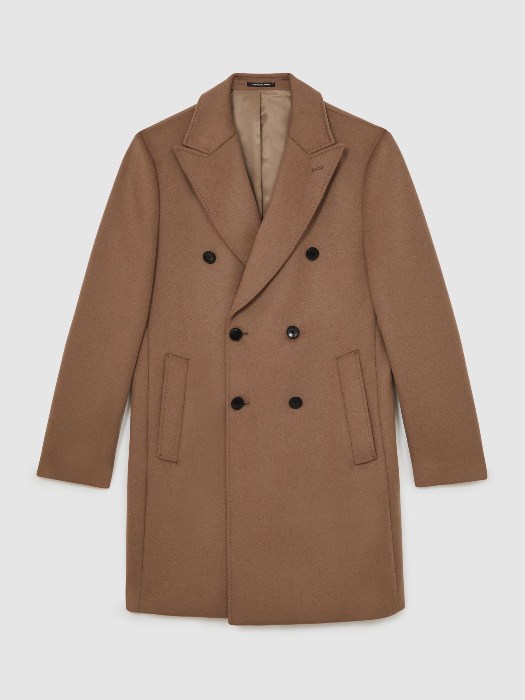 Wool-Blend Double-Breasted Overcoat in Light Brown