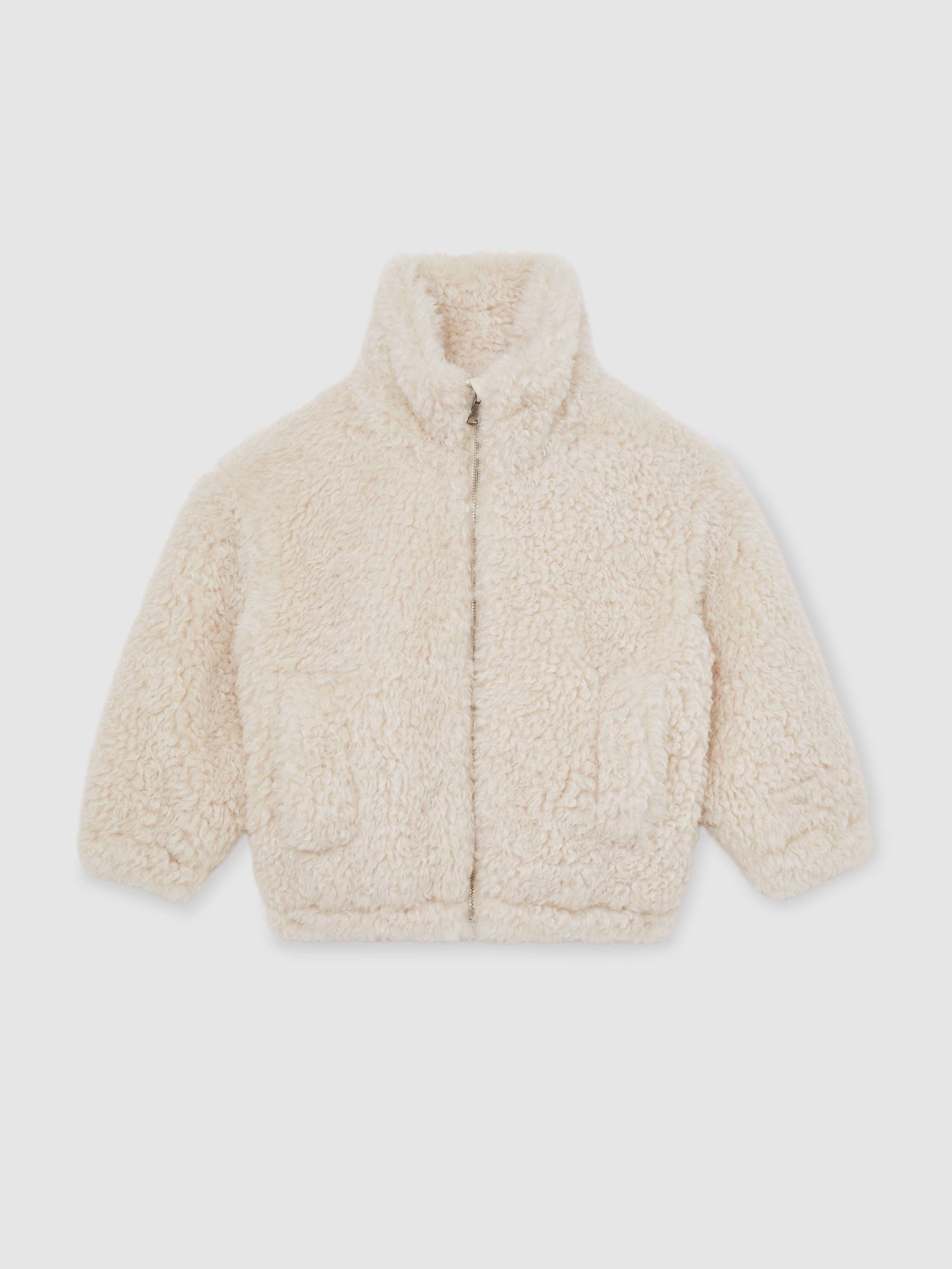 Faux-Shearling Funnel-Neck Coat in Ivory