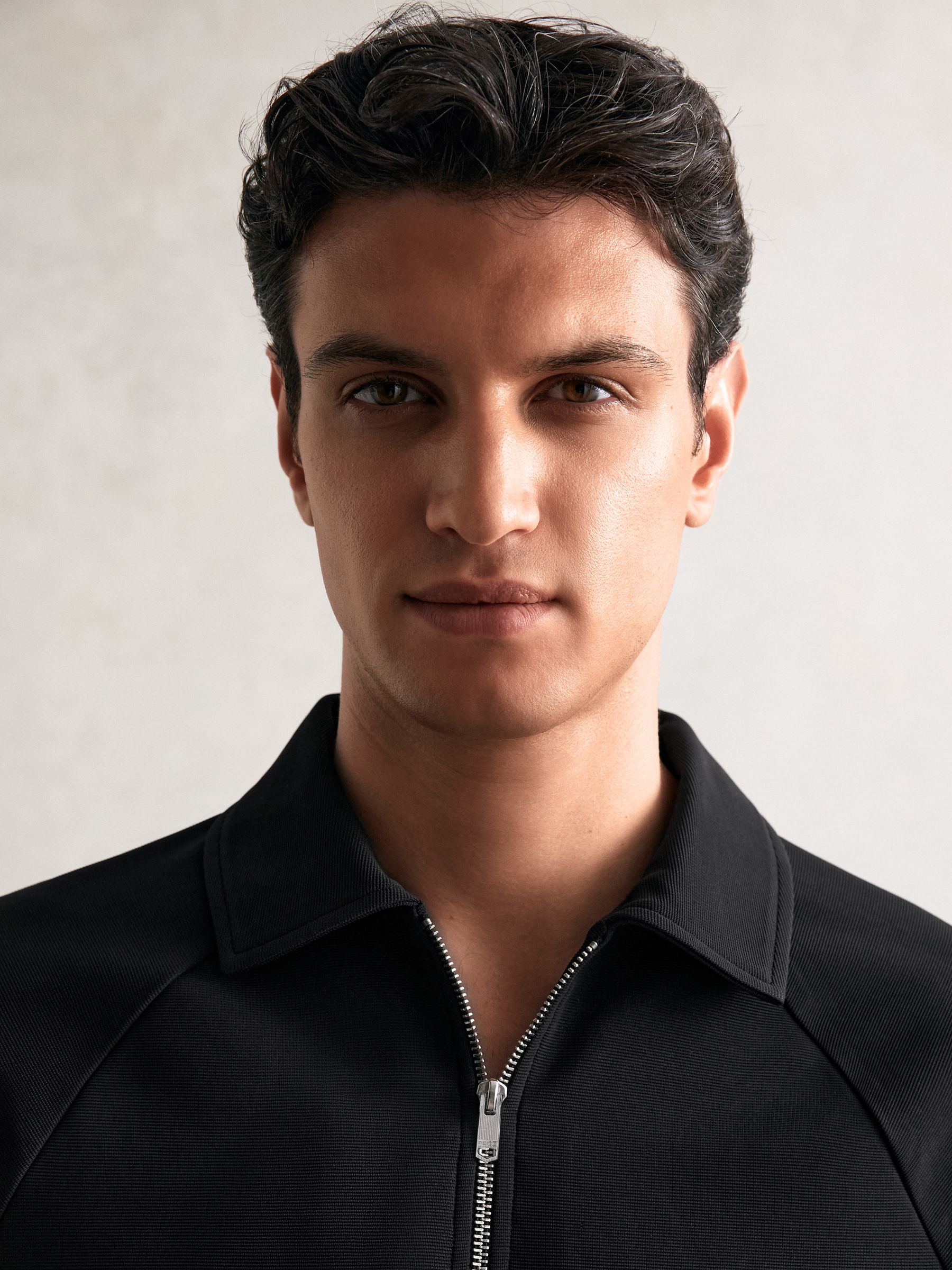 Textured Raglan Half-Zip Polo Shirt in Black