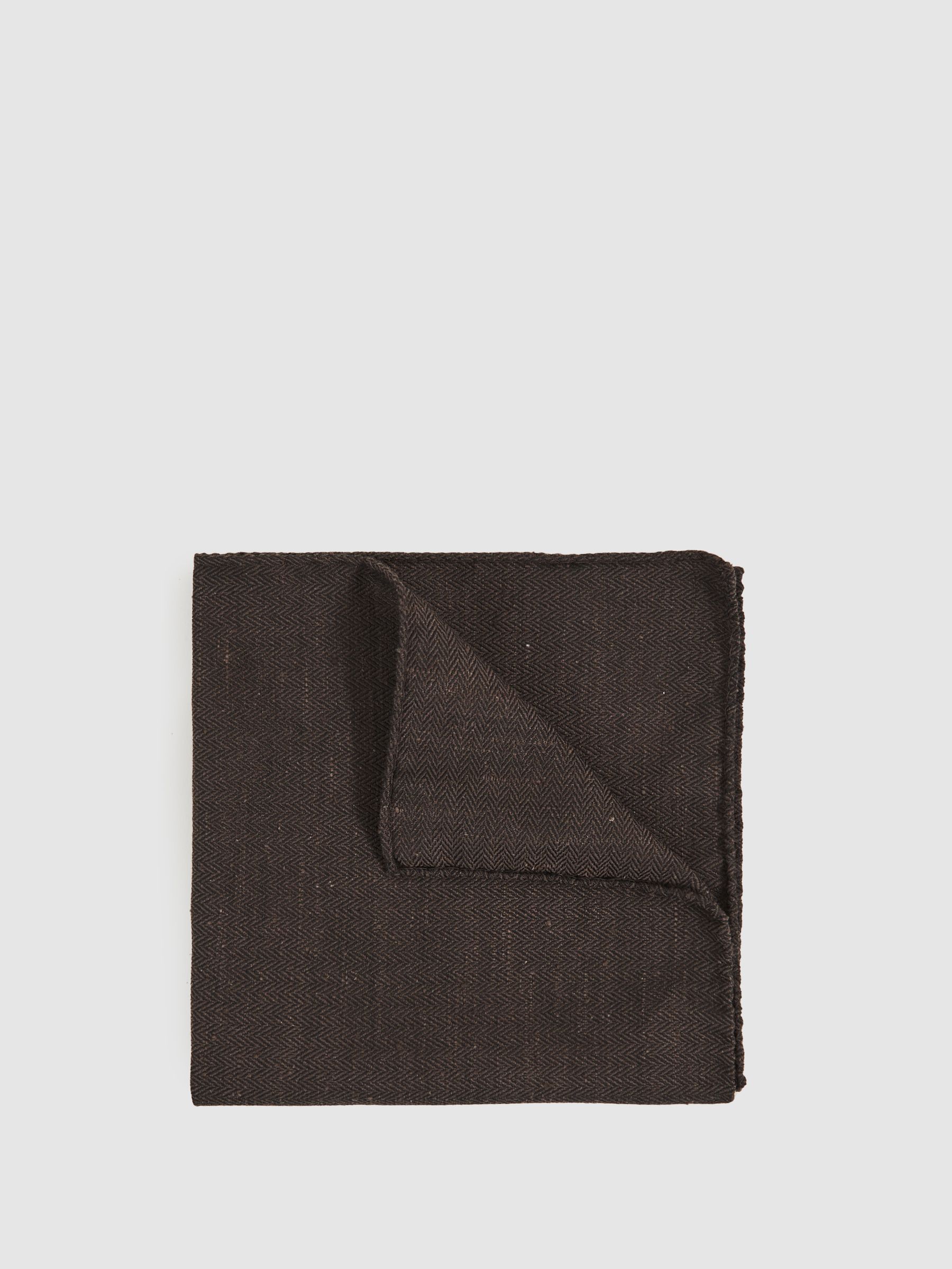 Silk Blend Herringbone Pocket Square in Chocolate Brown