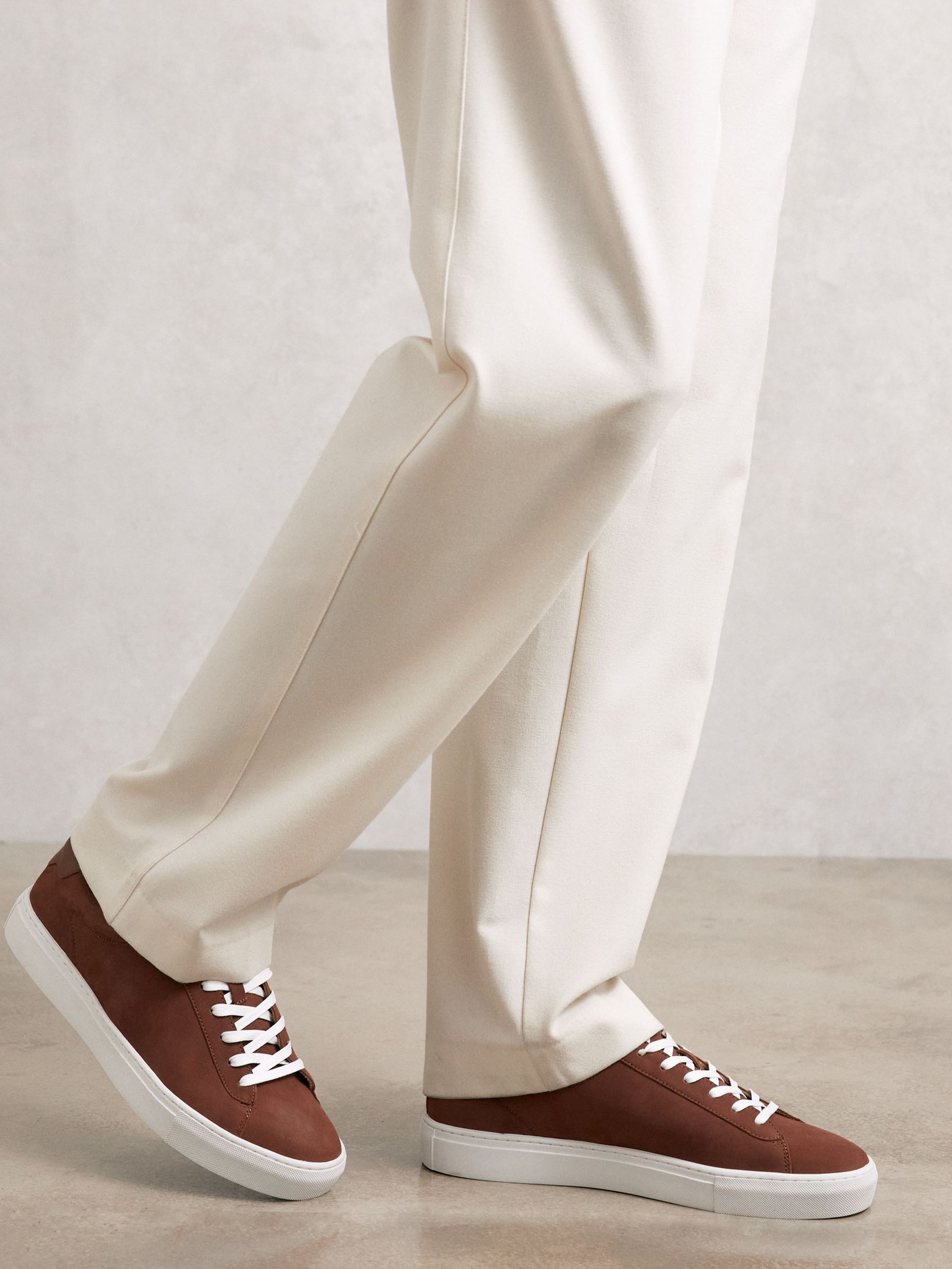 Nubuck Leather Low-Top Trainers in Brickwood Red