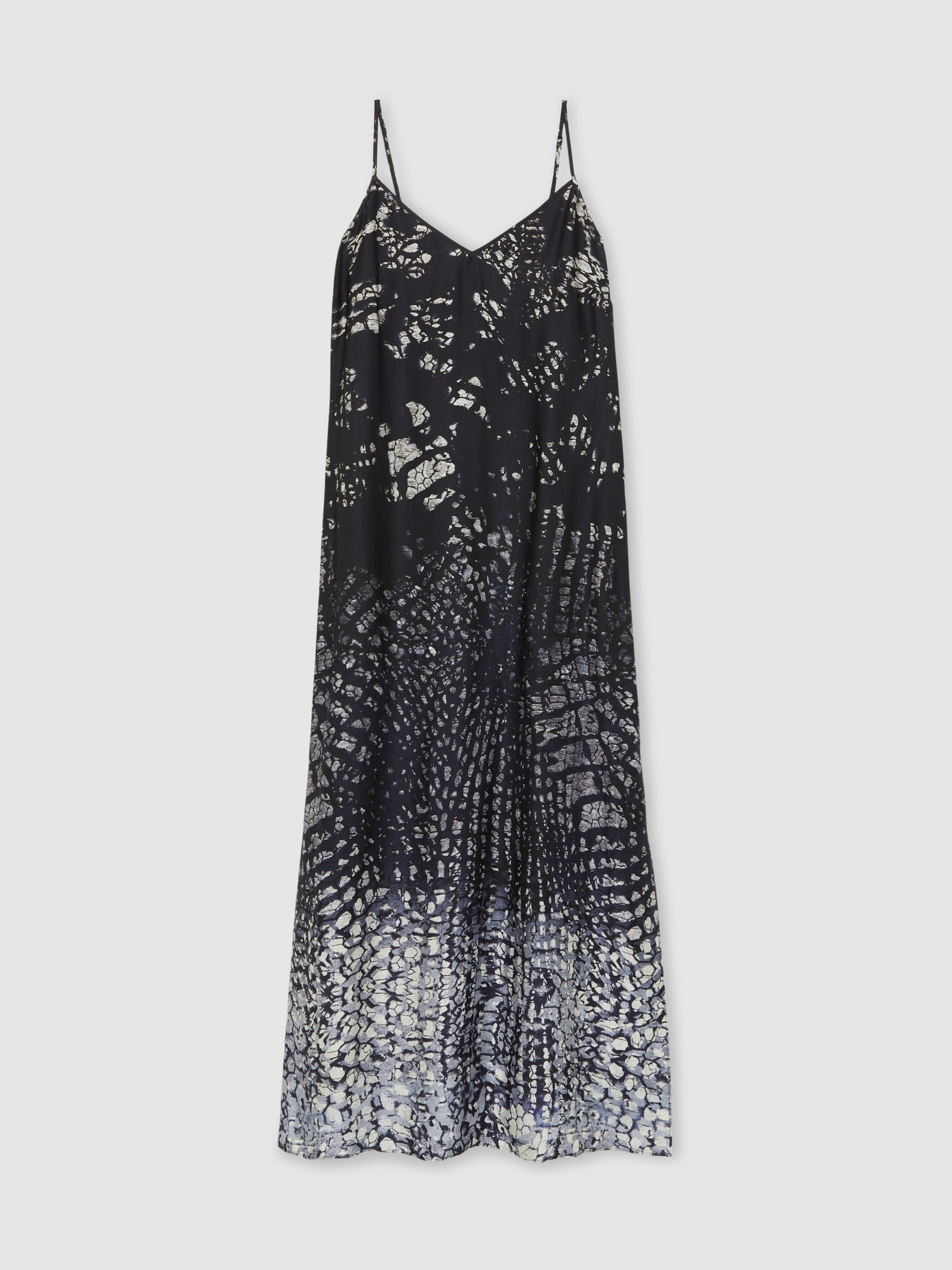 Printed Maxi Slip Dress in Navy