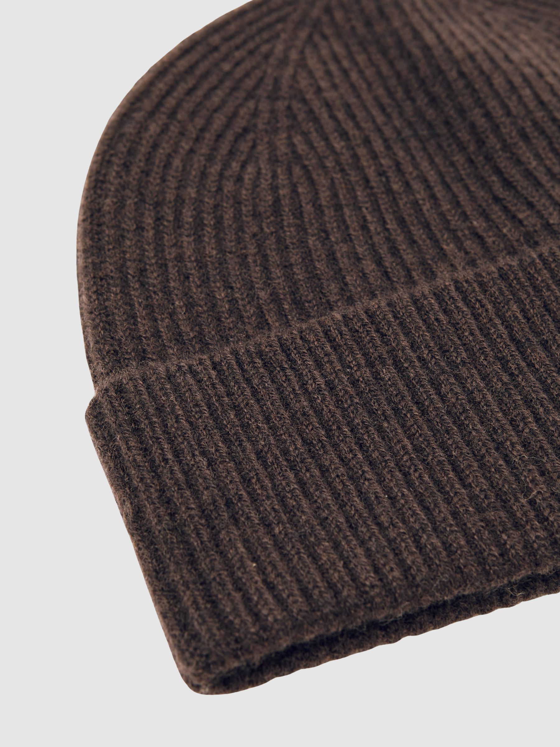 Merino Wool Rib-Knit Beanie in Chocolate Brown