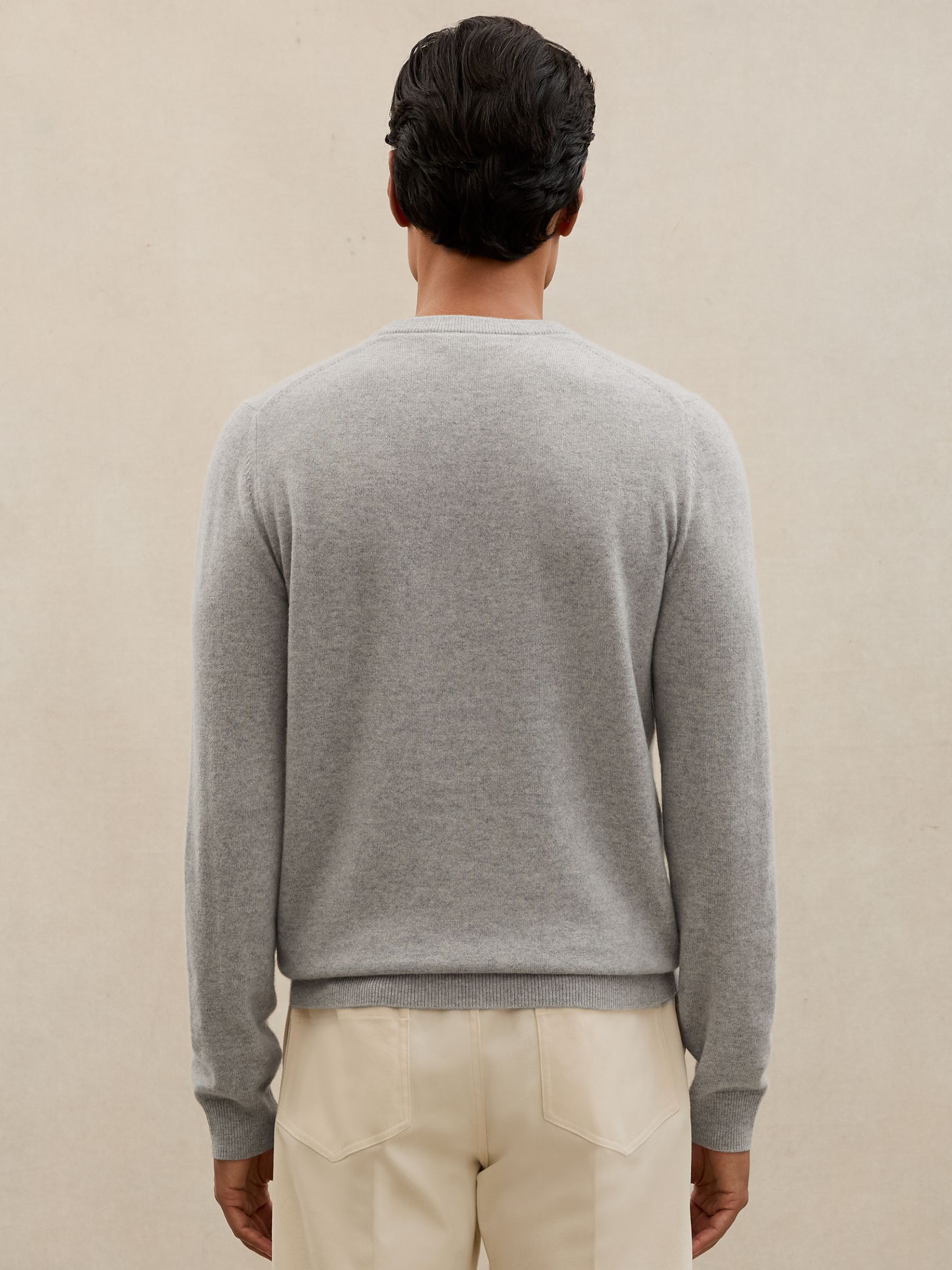 Atelier 100% Cashmere Crew-Neck Jumper in Soft Grey Melange
