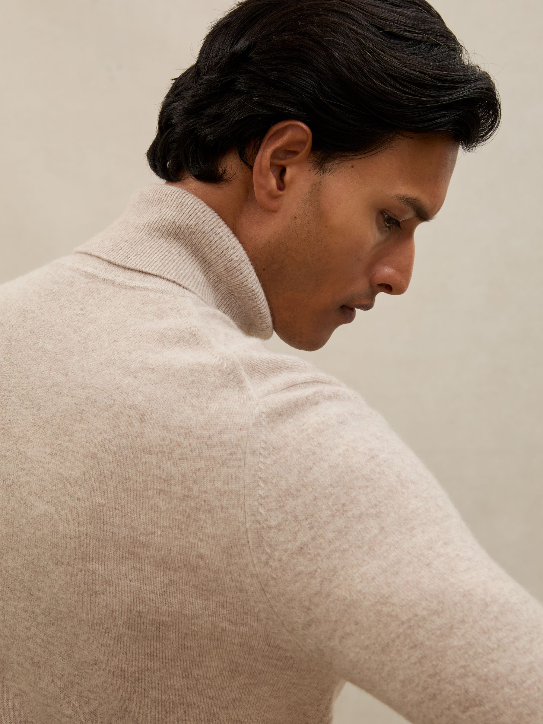 Atelier 100% Cashmere Roll-Neck Jumper in Oatmeal Melange