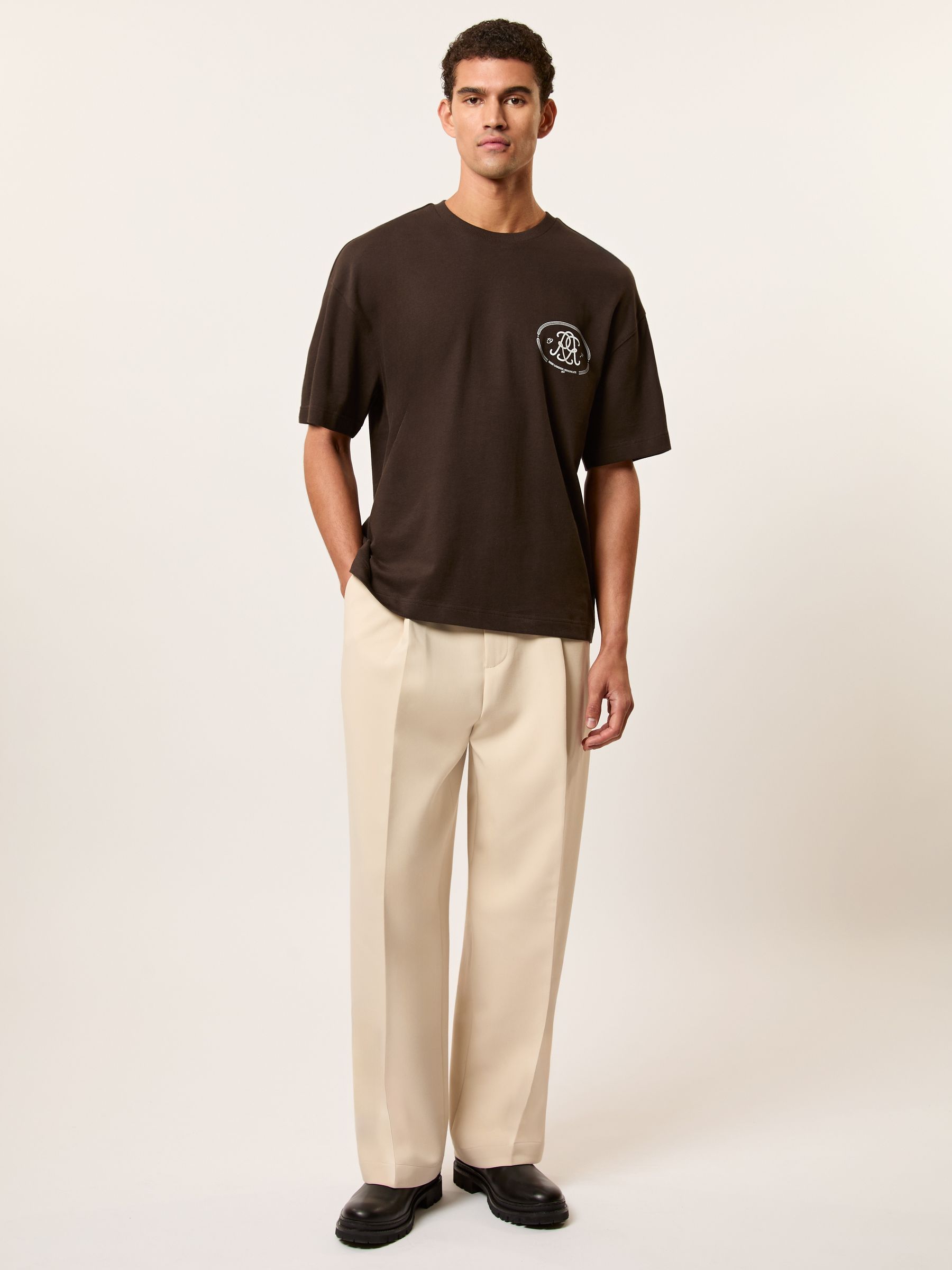 Monogram Print Cotton Oversized T-Shirt in Brown