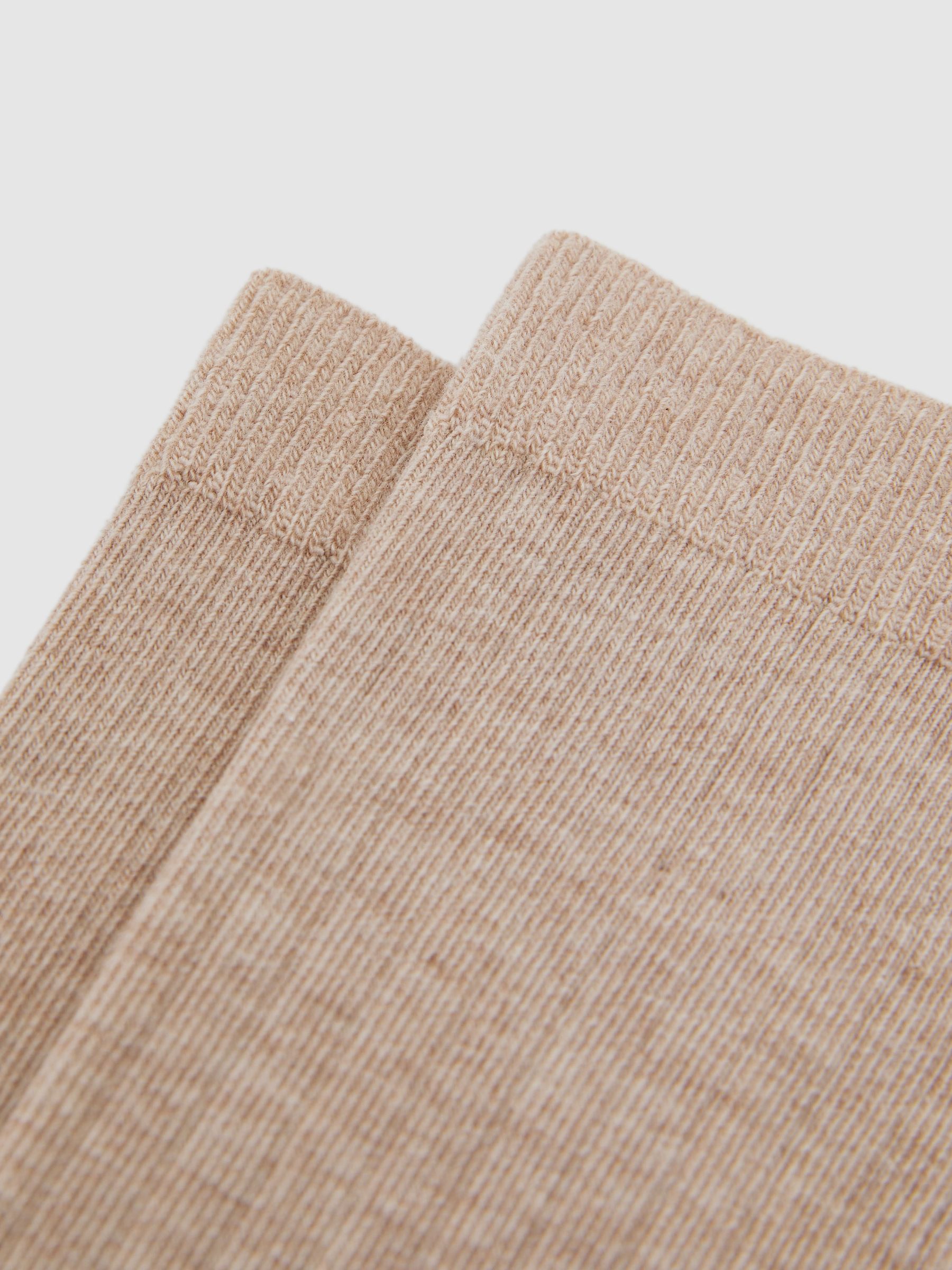 Cotton Blend Ribbed Loafer Socks in Oatmeal