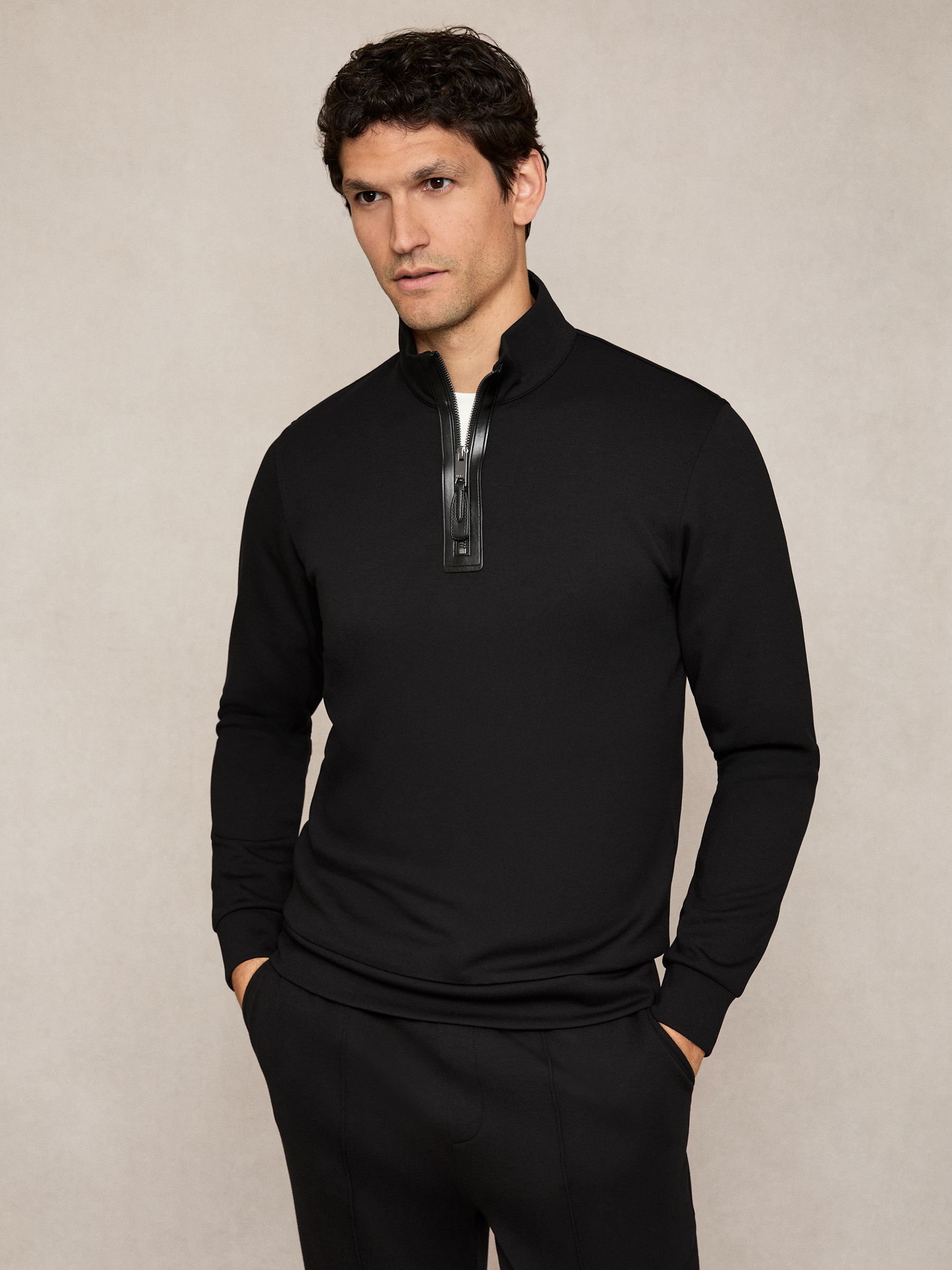 Interlock Half-Zip Sweatshirt with Trim in Dark Sage Green