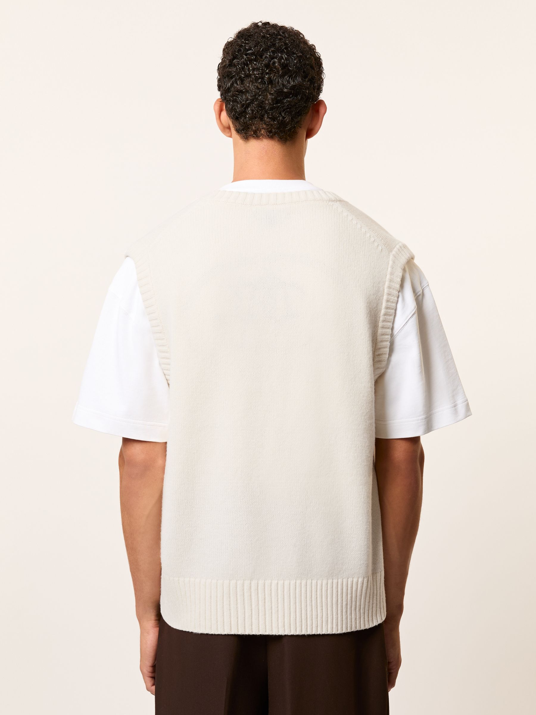 Monogram Embroidered Relaxed Wool Vest in Off White