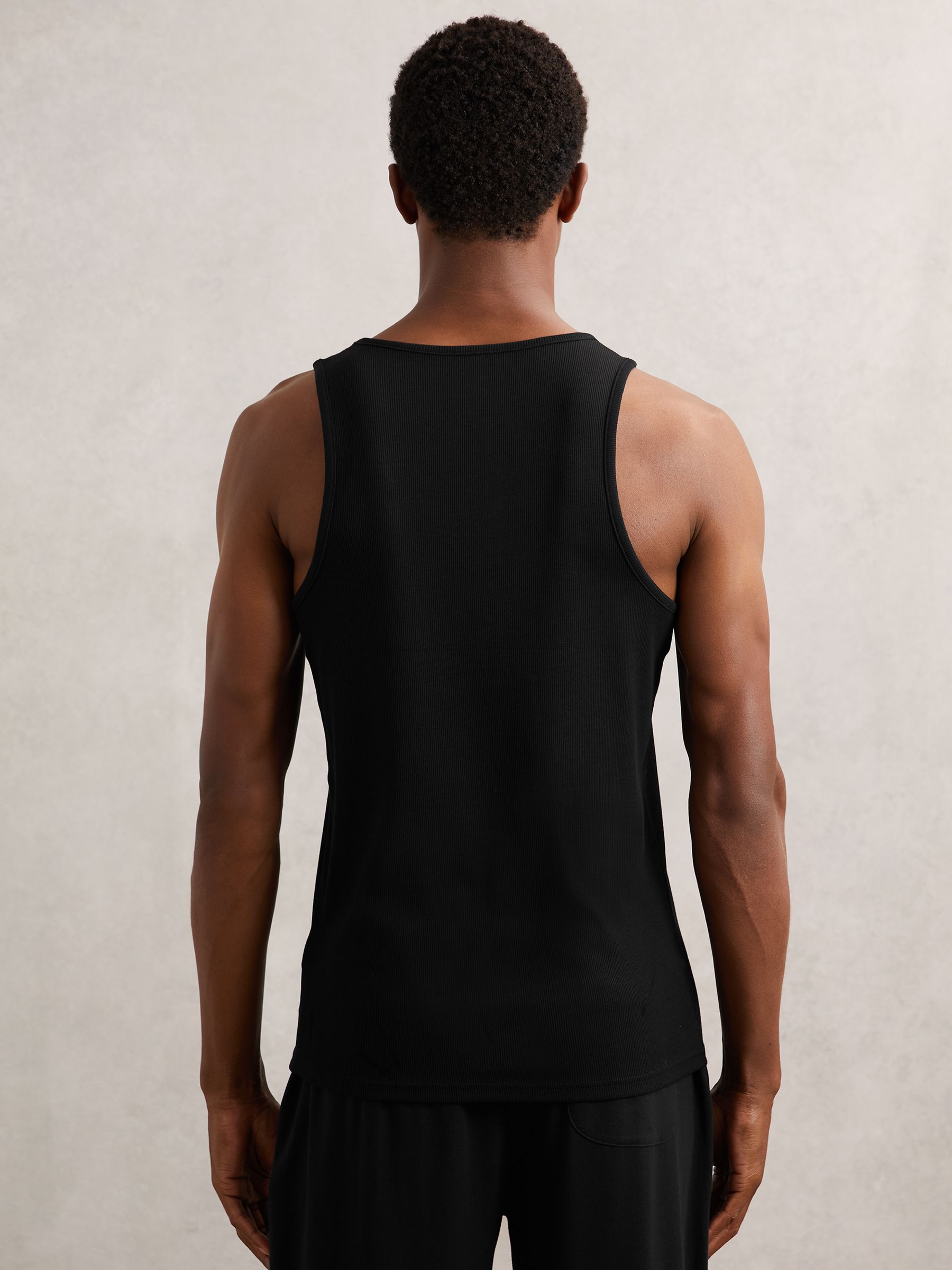 Stretch-Cotton Ribbed Vest in Black