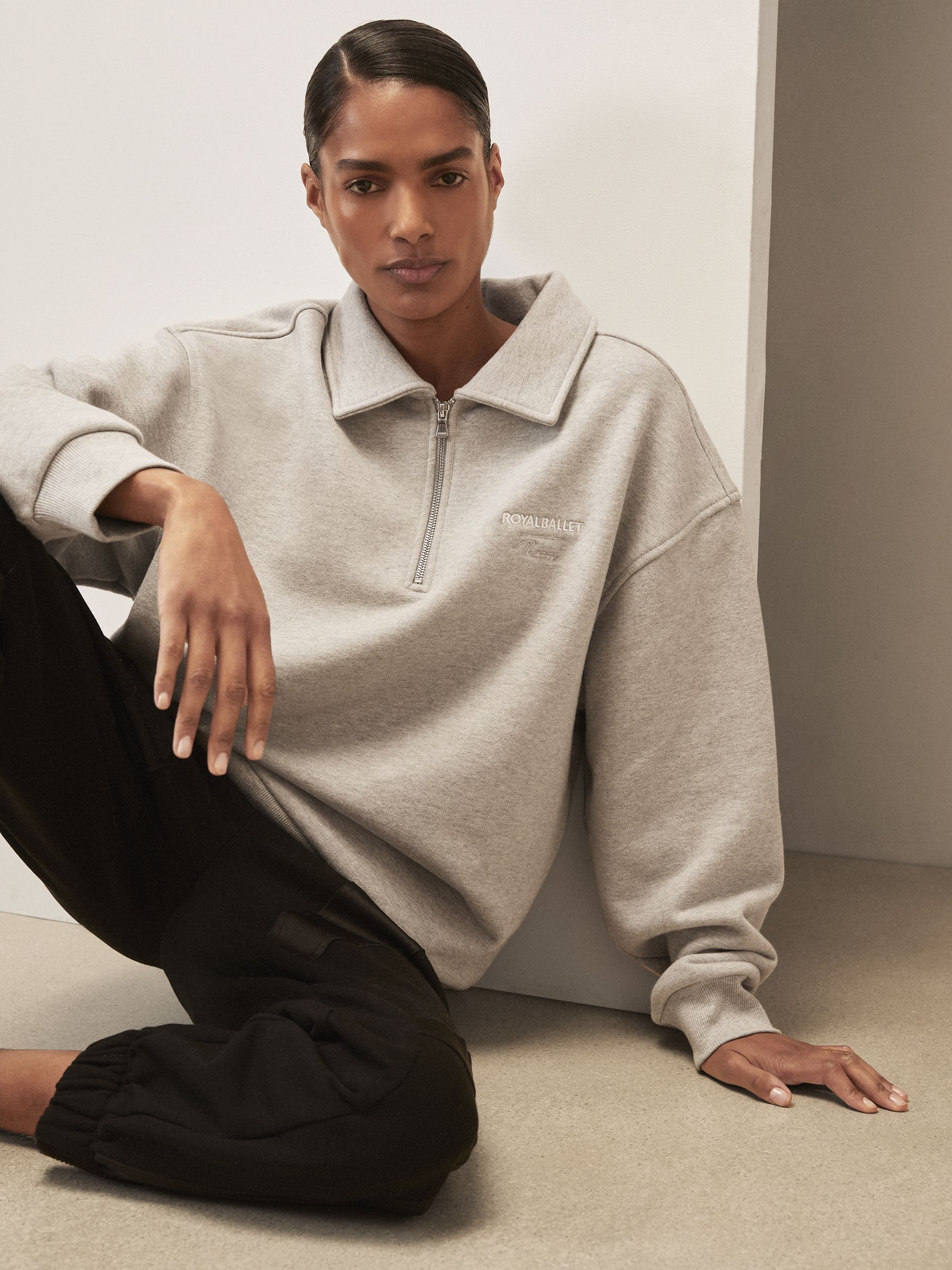 Reiss | Royal Ballet Zip Sweatshirt Unisex Fit in Grey Melange