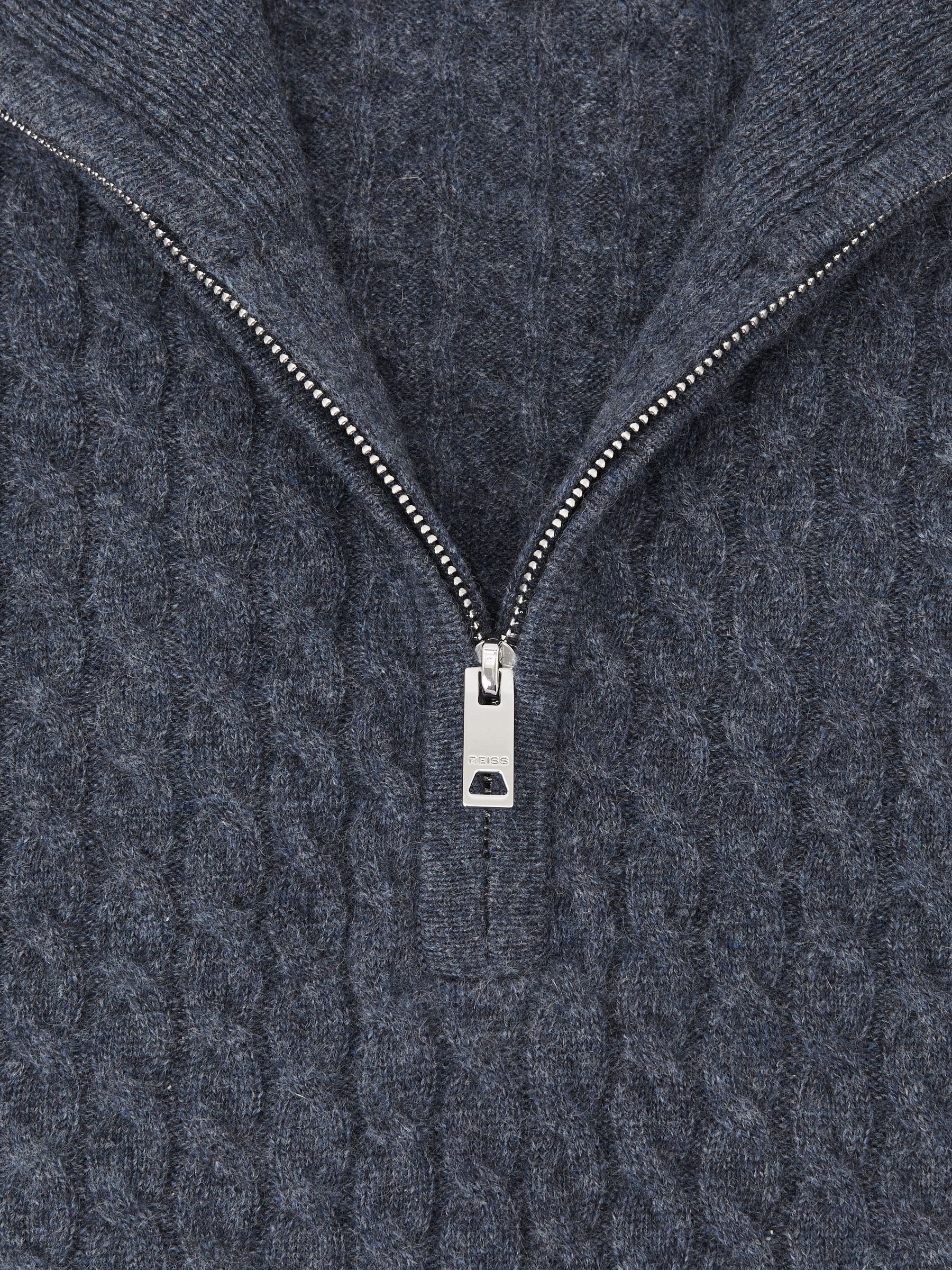 Atelier 100% Cashmere Cable Zip Jumper in Denim Blue