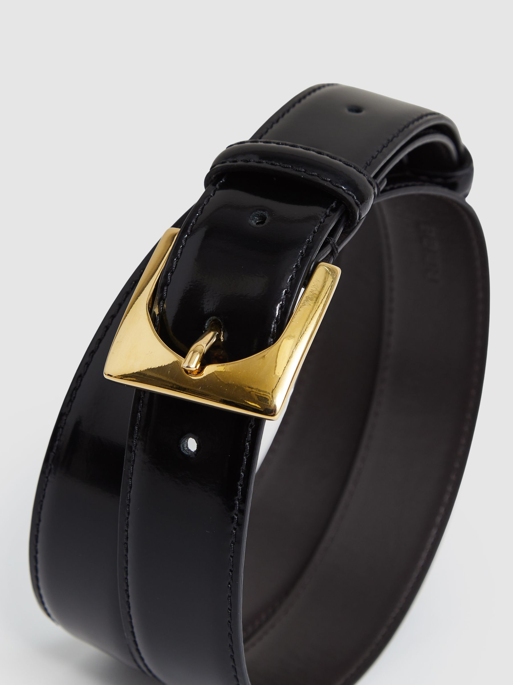 Leather Square-Buckle Belt in Black