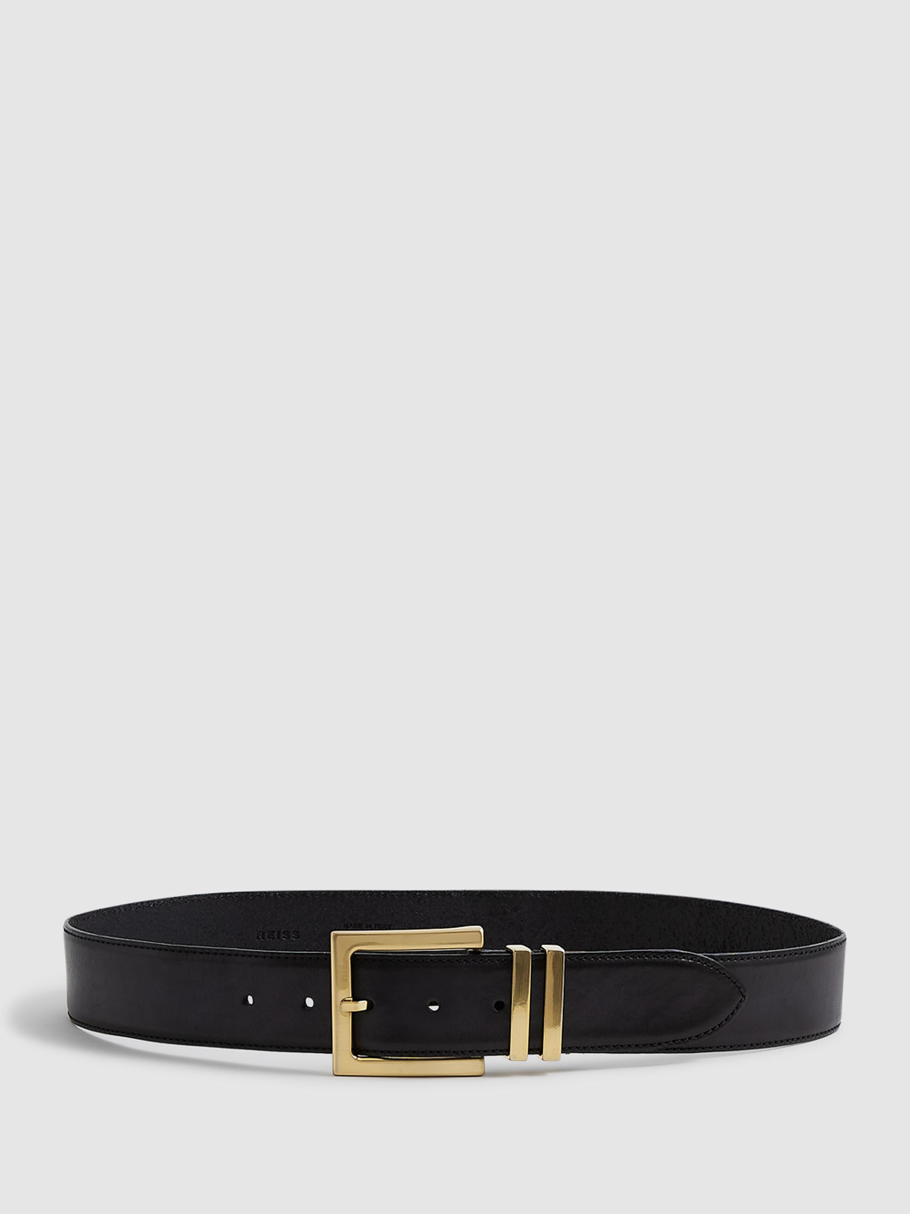 Leather Square Buckle Belt in Black