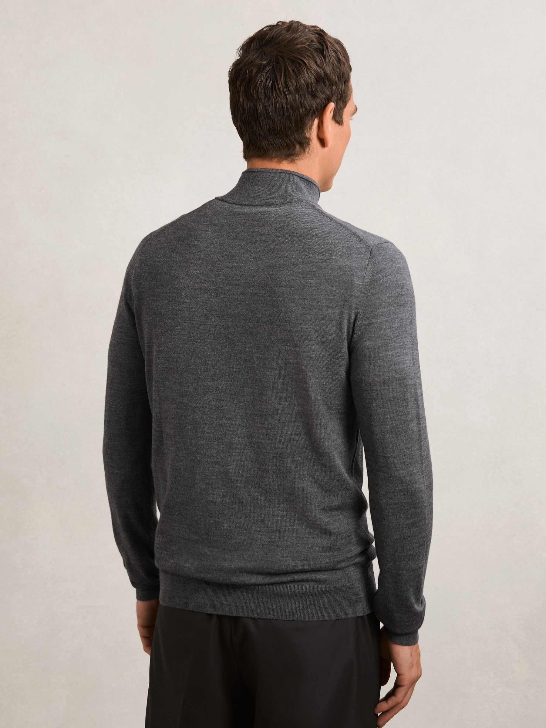 Merino Wool Half-Zip Funnel Neck Jumper in Derby Grey Marl