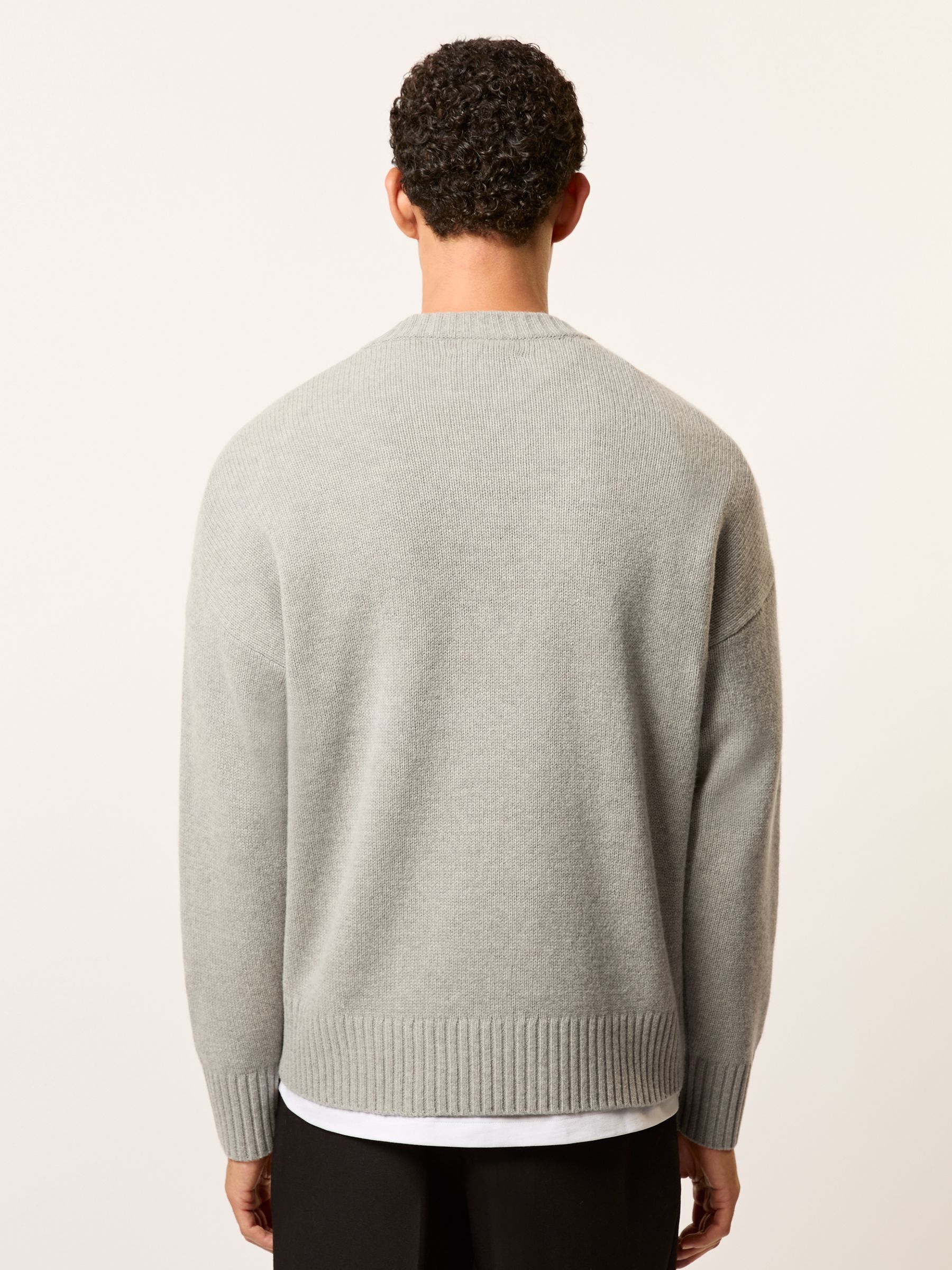 Monogram Embroidered Relaxed Jumper Wool in Grey Melange