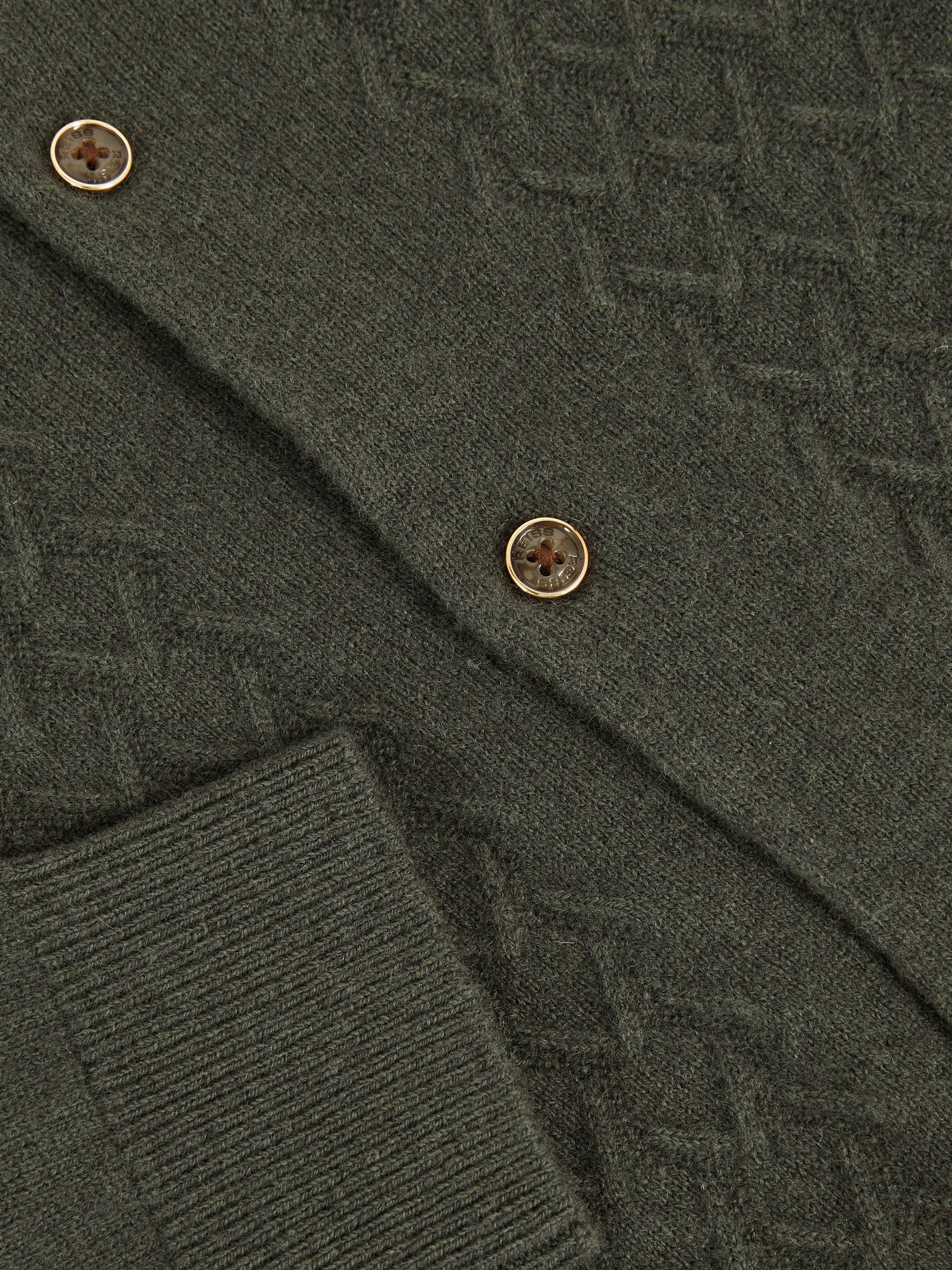 3-9 yrs Wool V-Stitch Button-Through Cardigan in Forest Green