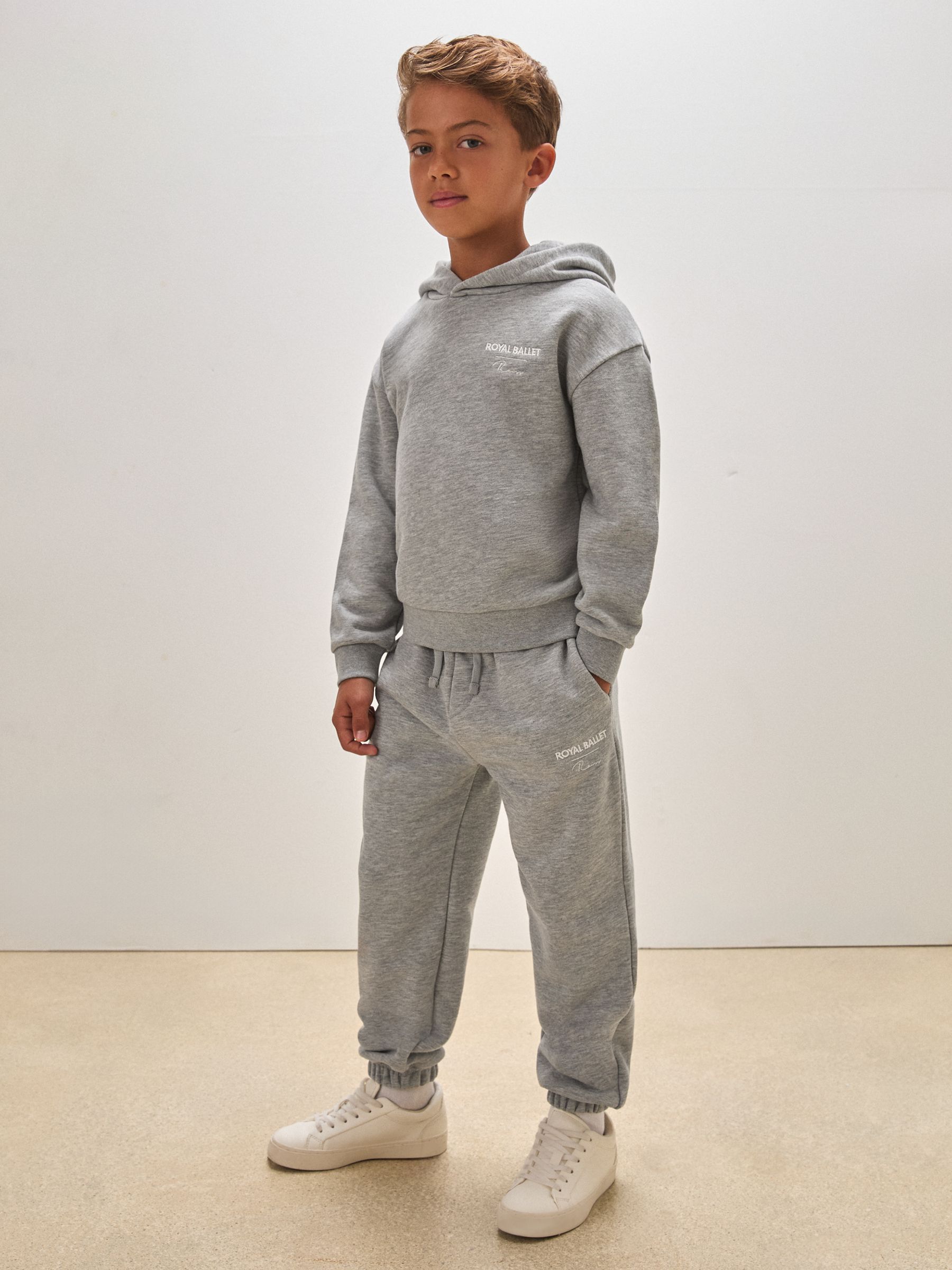 3-9 yrs Reiss | Royal Ballet Logo Unisex Fit Hoodie in Grey Melange