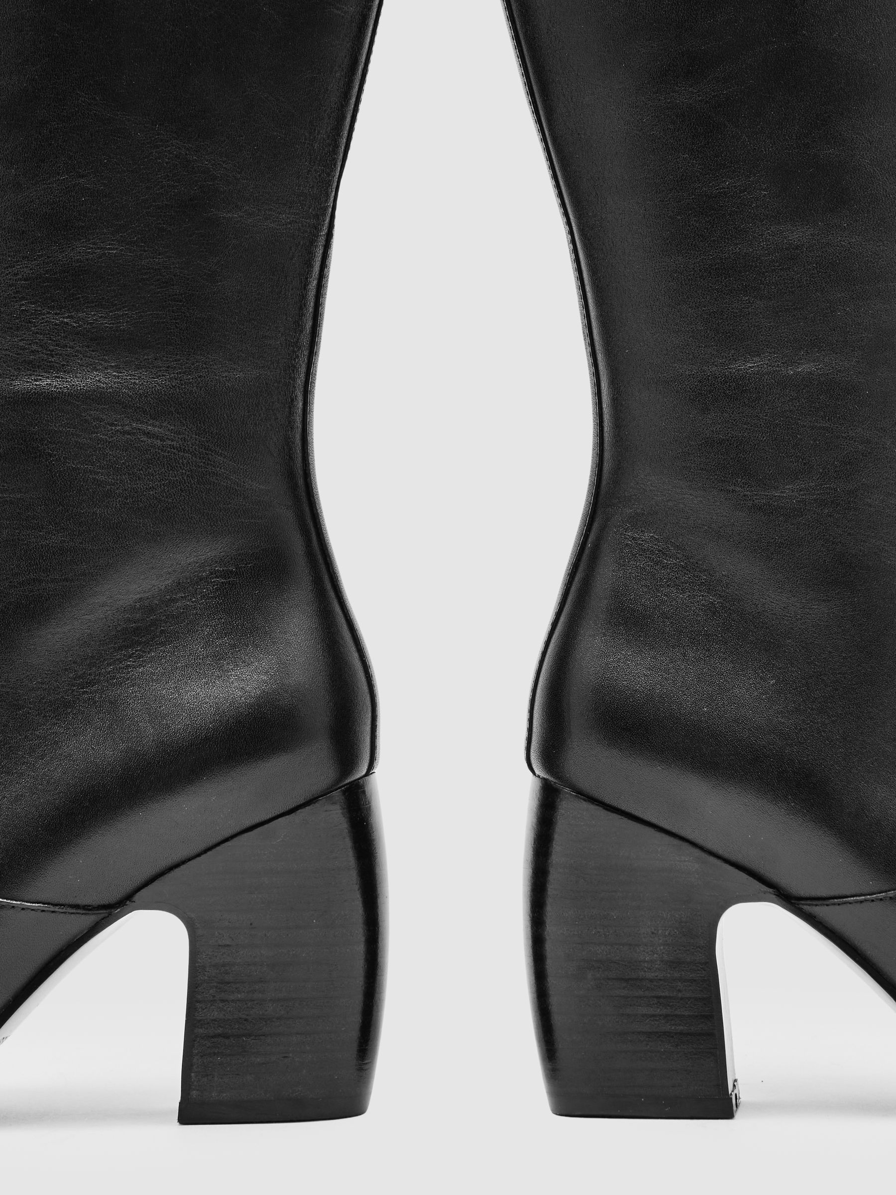 Leather Knee-High Block-Heel Boots in Black