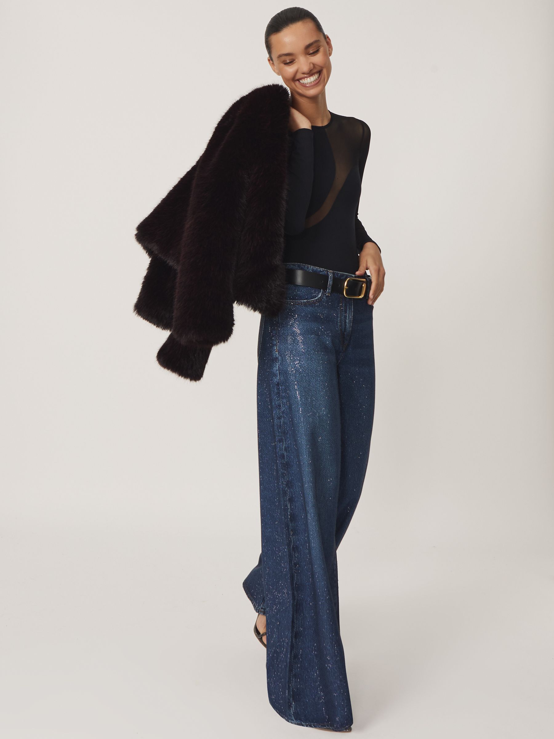 Mesh Panel Bodysuit in Black