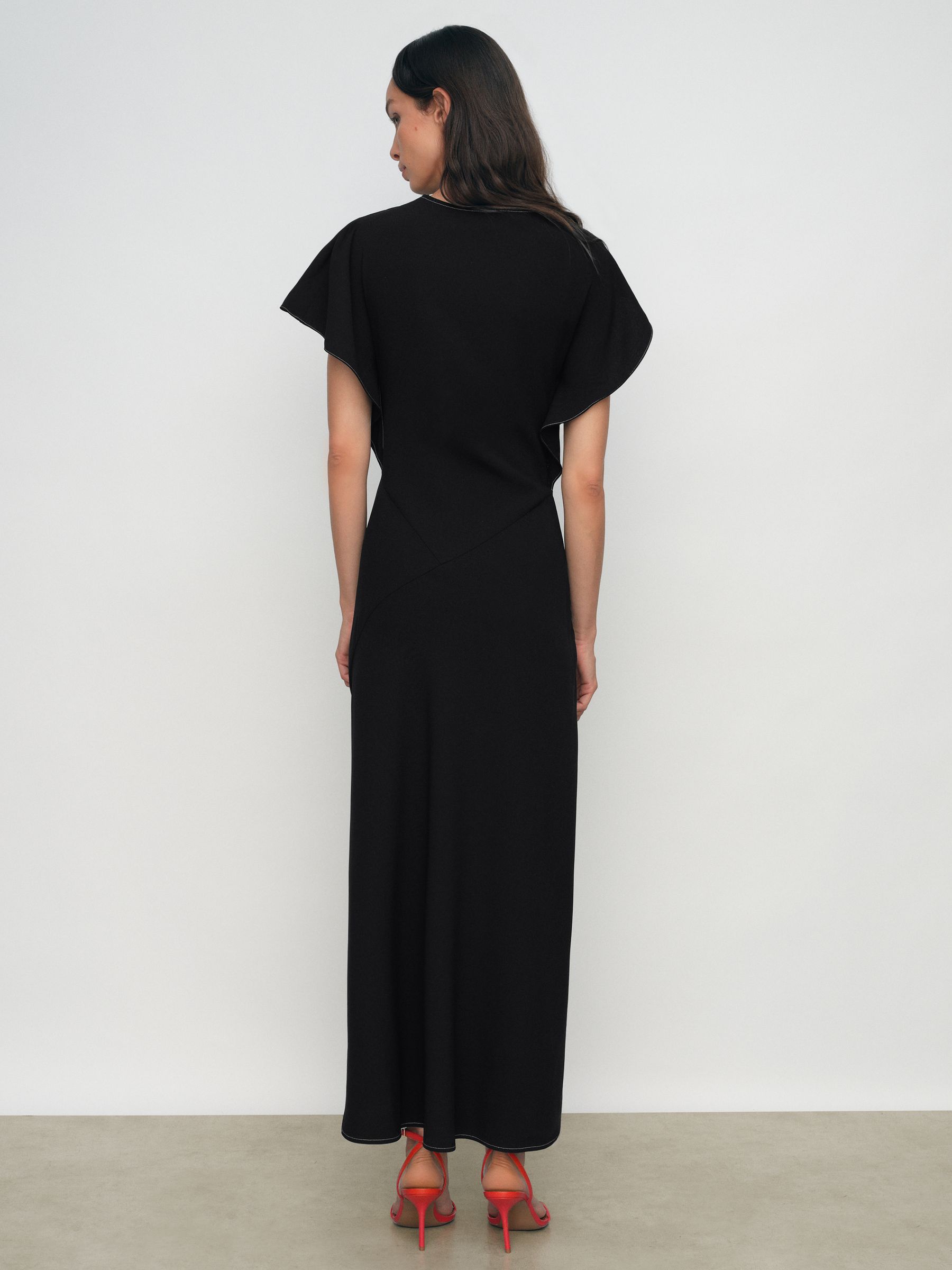 Asymmetric Draped Midi Dress in Black