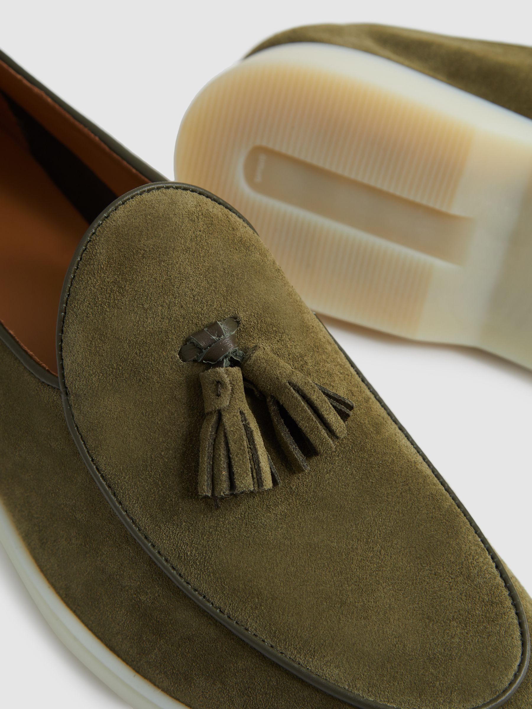 Suede Tassel Loafers in Moss Green