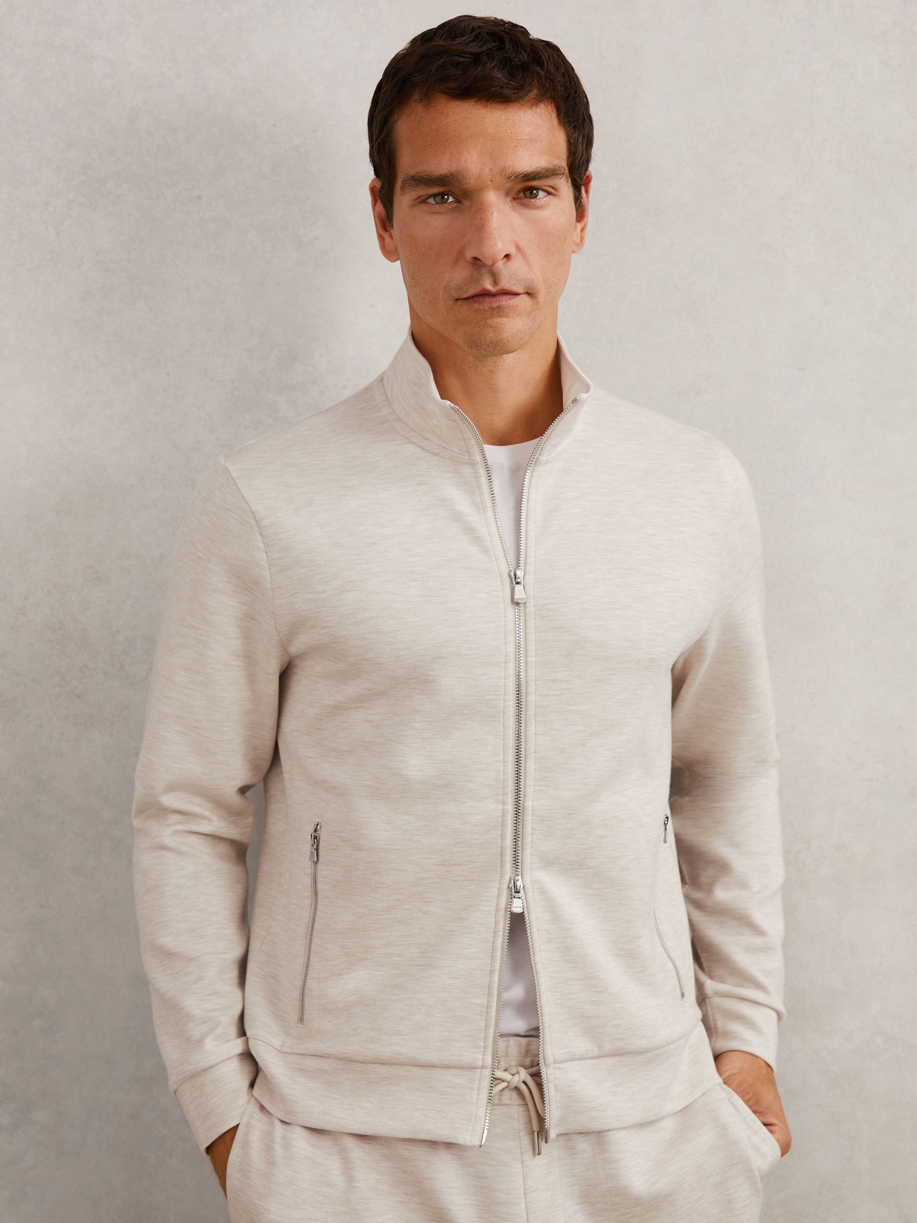Double-Faced Jersey Zip Sweatshirt in Oatmeal