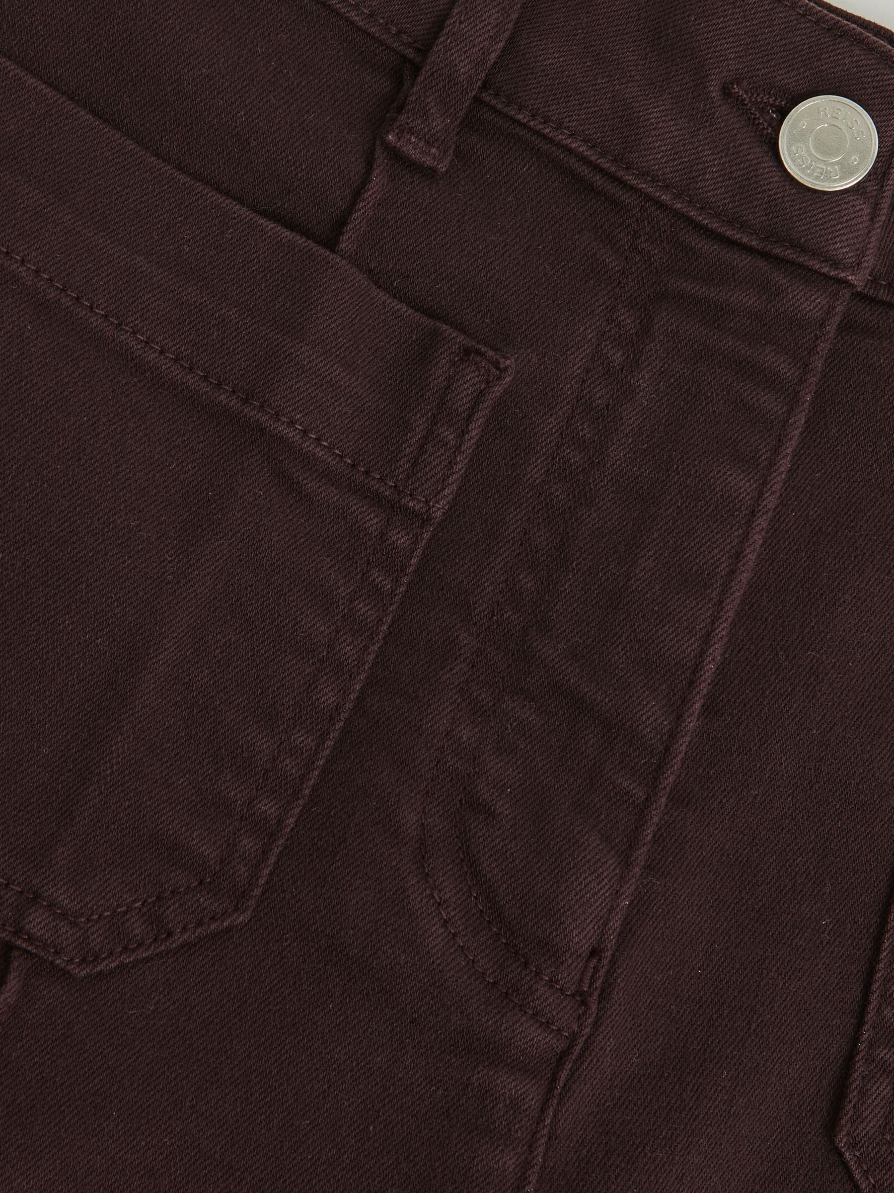 Patch-Pocket Flared Jeans in Burgundy