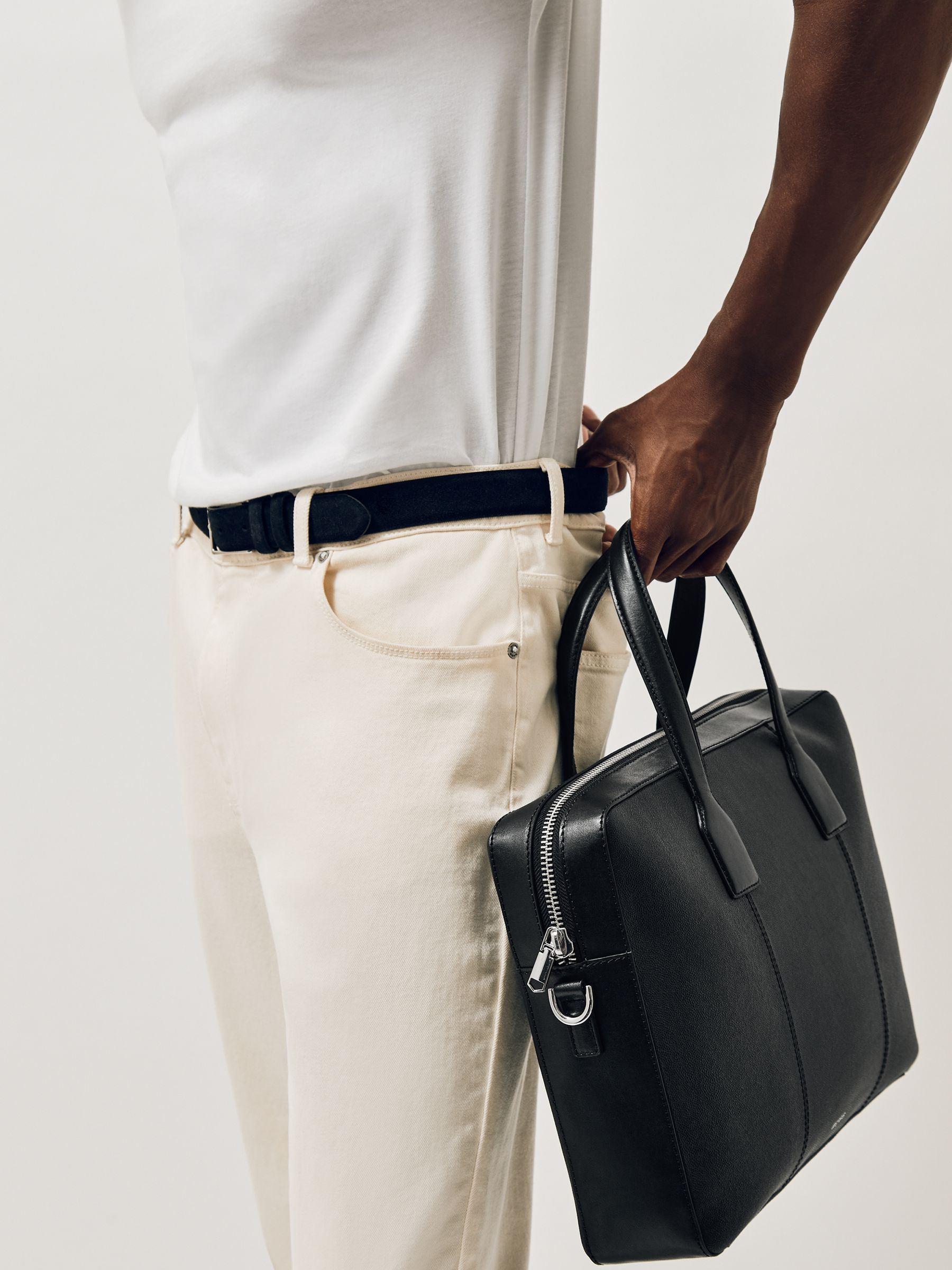 Micro-Grain Leather Briefcase in Black