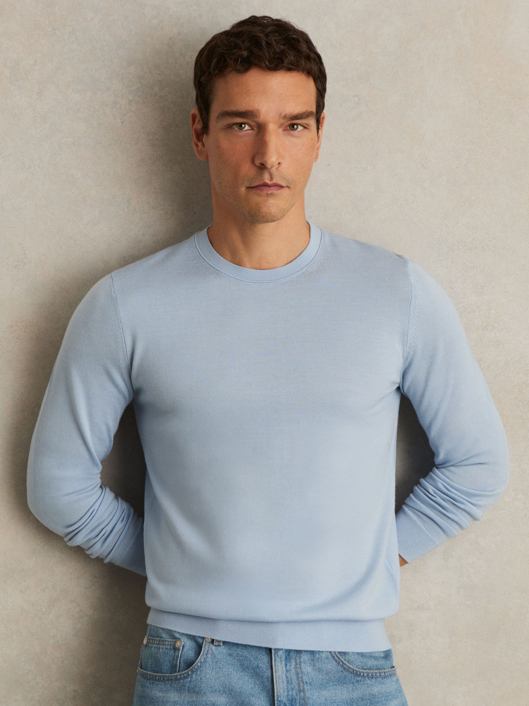 Merino Wool Crew Neck Jumper in Midnight Navy