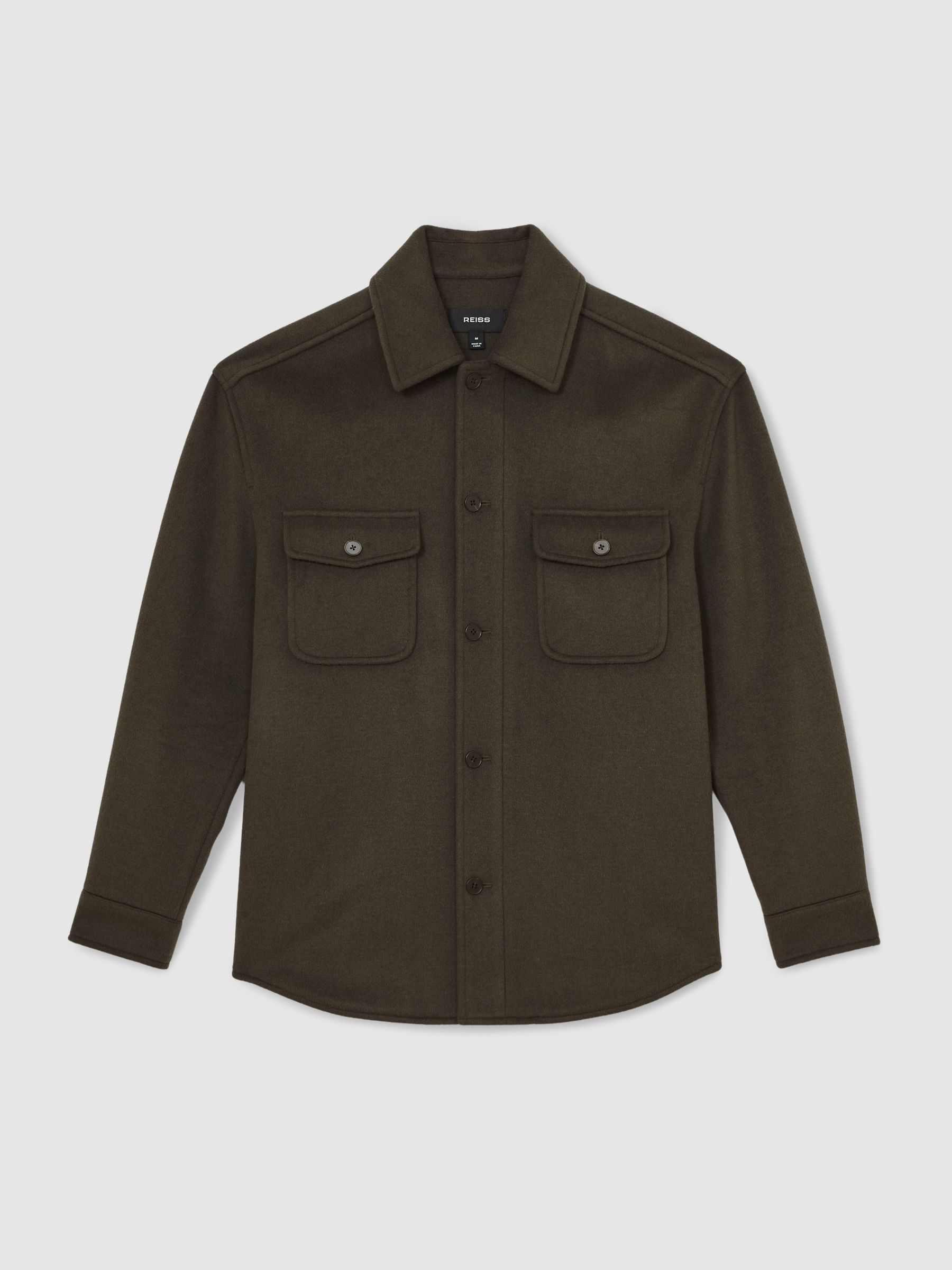 Wool-Blend Twin-Pocket Overshirt in Khaki Green