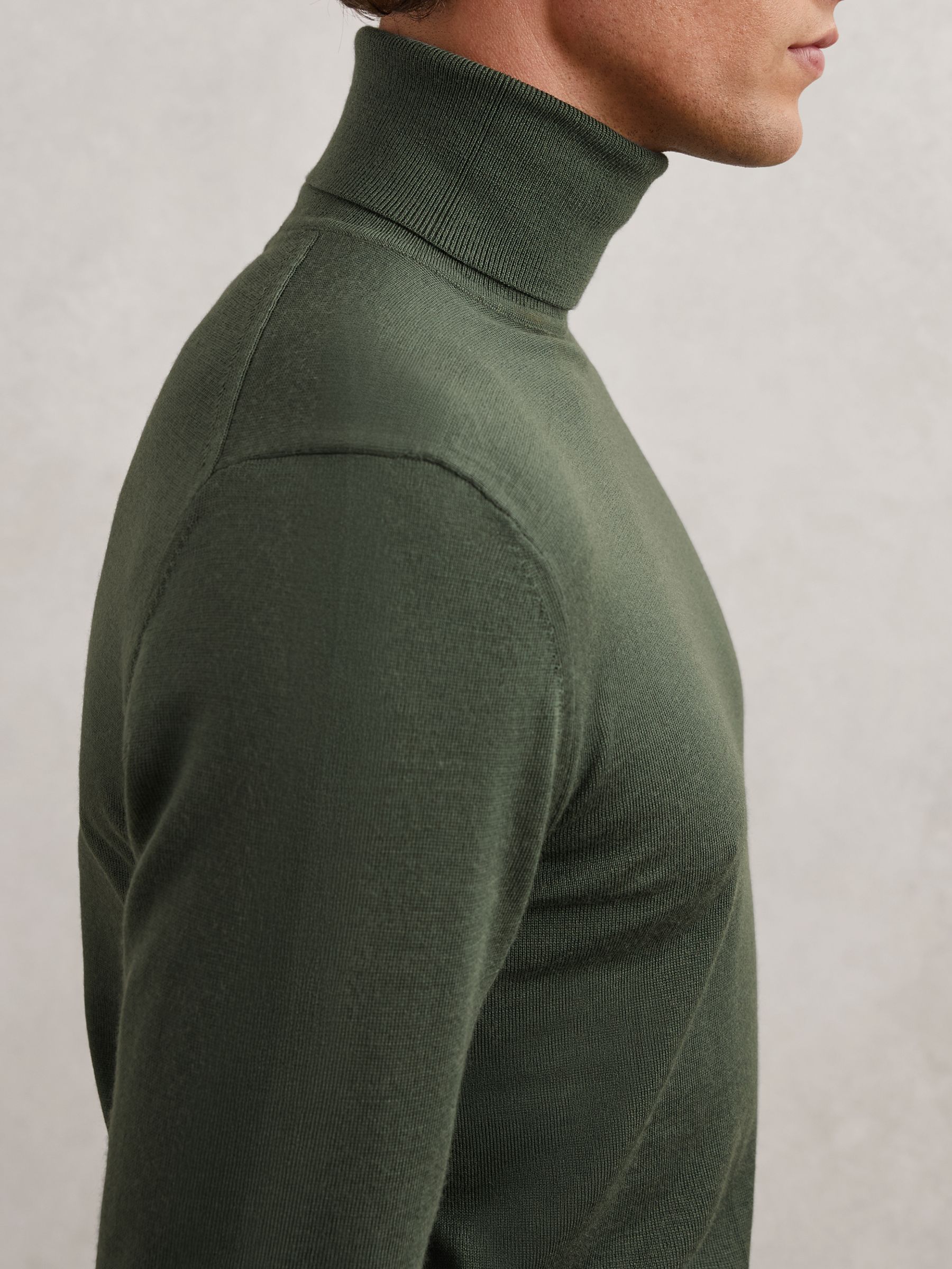 Merino Wool Roll-Neck Jumper in Kale Green