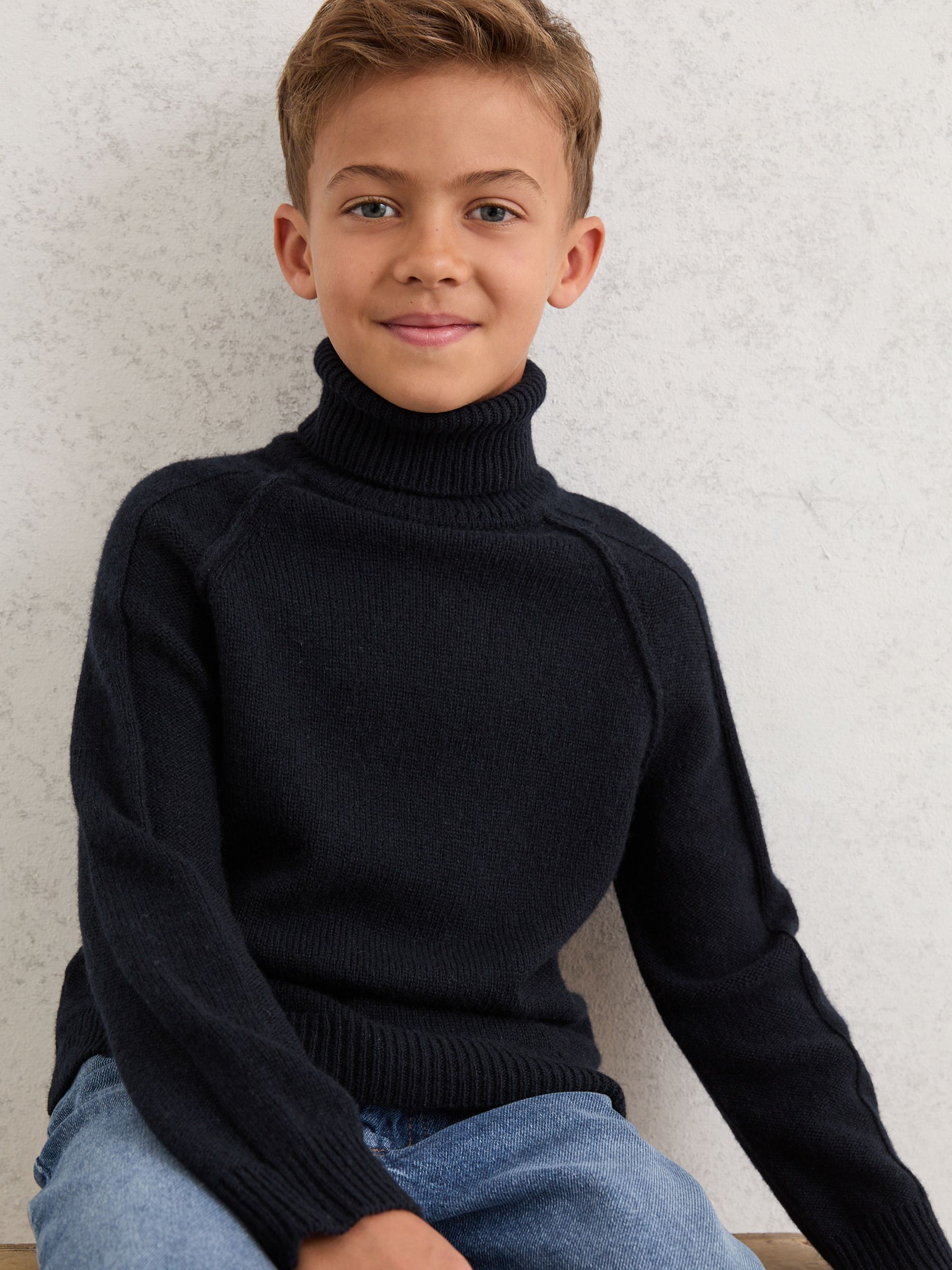 9-13 yrs Wool-Cashmere Roll-Neck Jumper in Navy