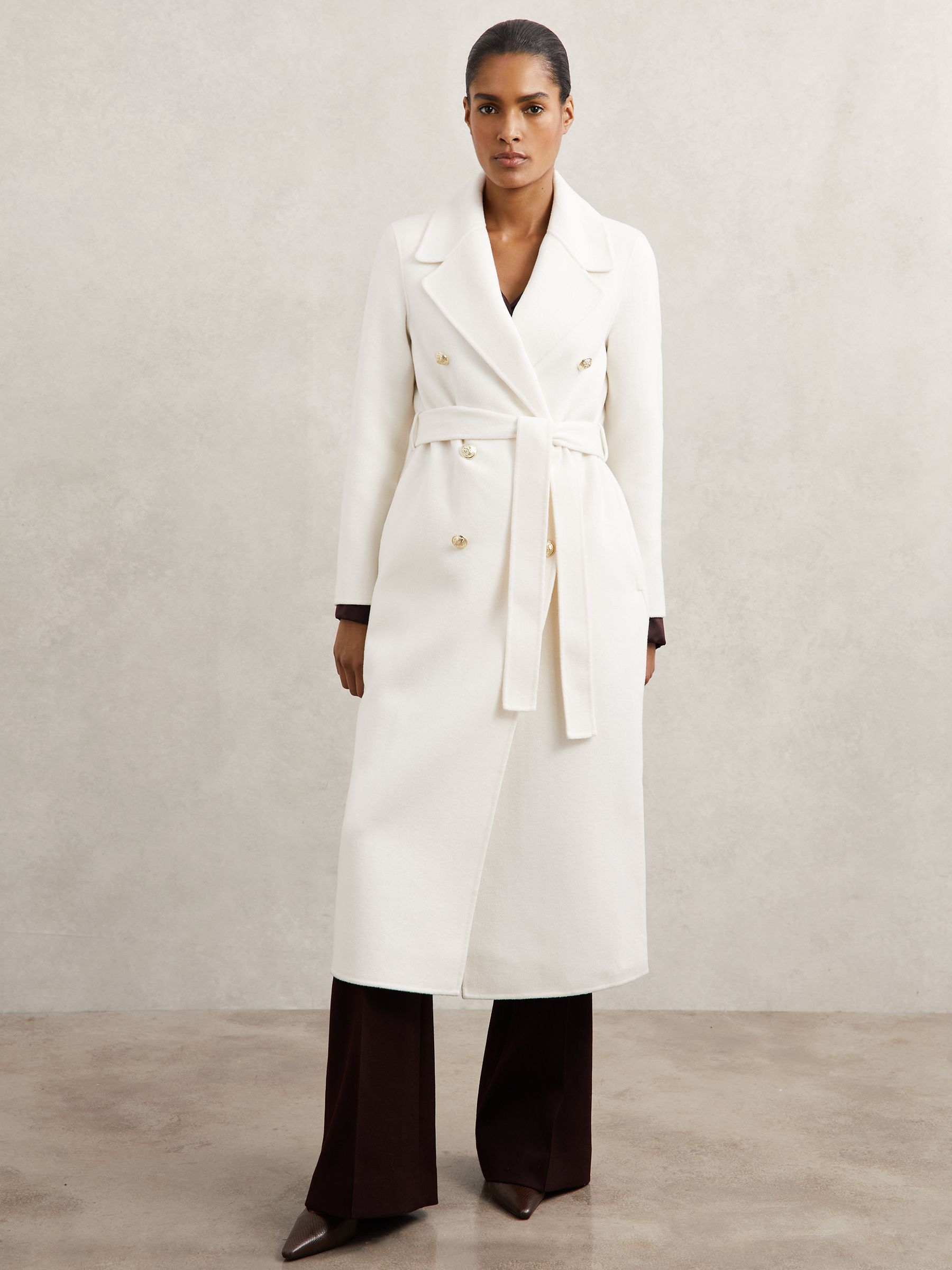 Petite Double-Breasted Blindseam Coat Wool-Blend in Cream