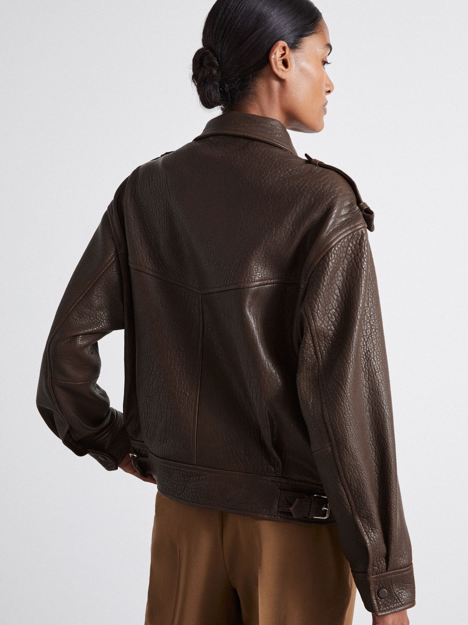 Atelier Grained Leather Jacket in Chocolate
