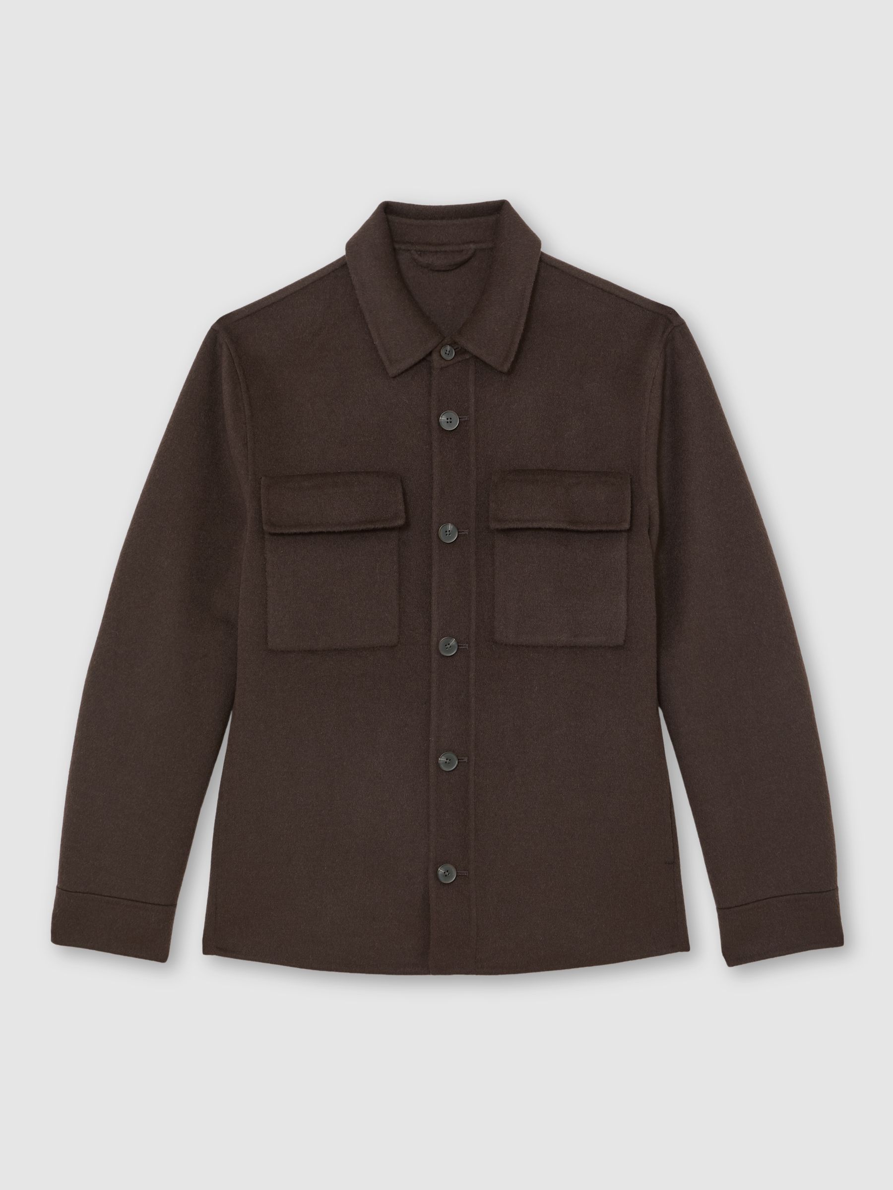 Wool-Blend Twin-Pocket Overshirt in Brown