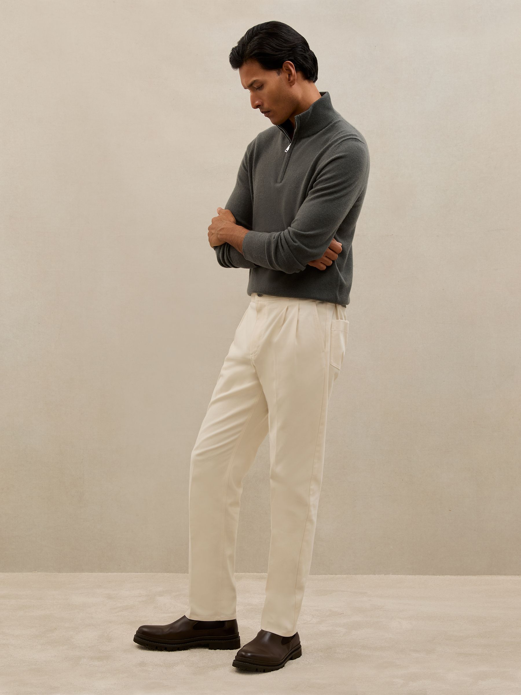 Atelier 100% Cashmere Half-Zip Jumper in Fern Green