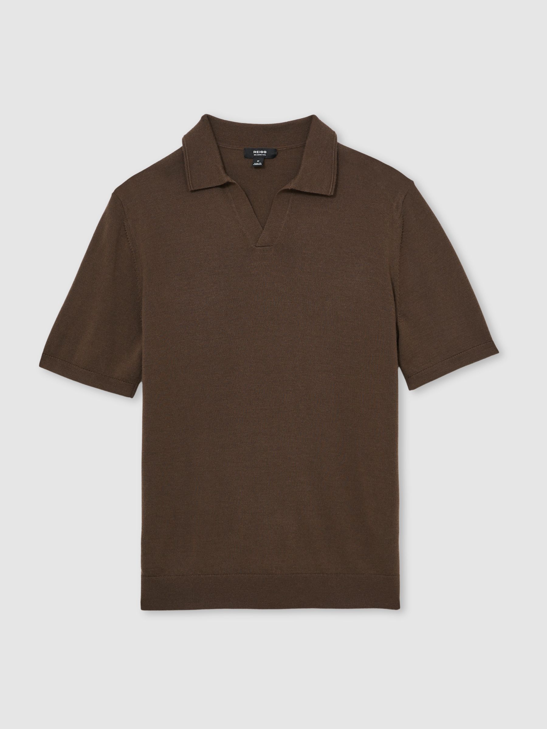 Merino Wool Open-Collar Polo Shirt in Chocolate Brown